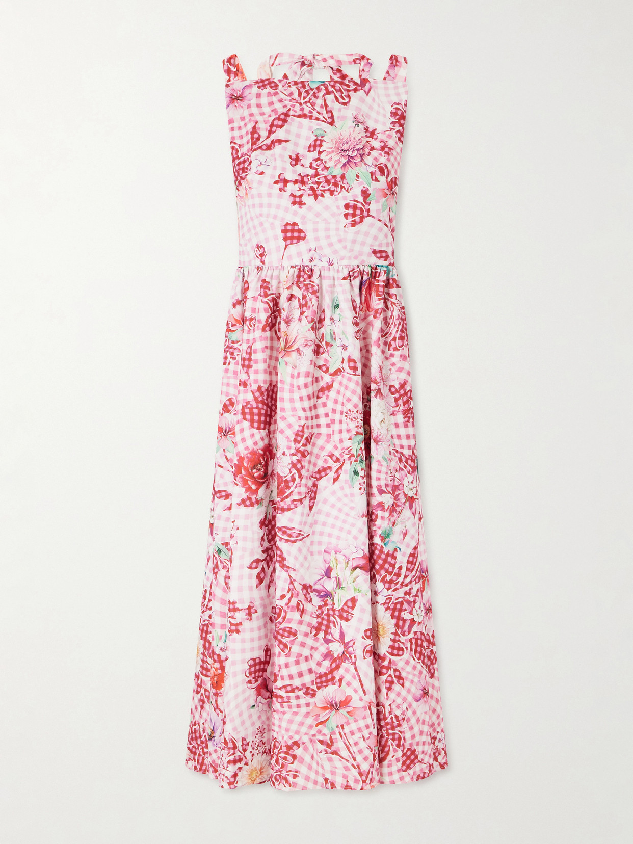 Mary Katrantzou Alma Checked Floral-print Midi Dress In Pink