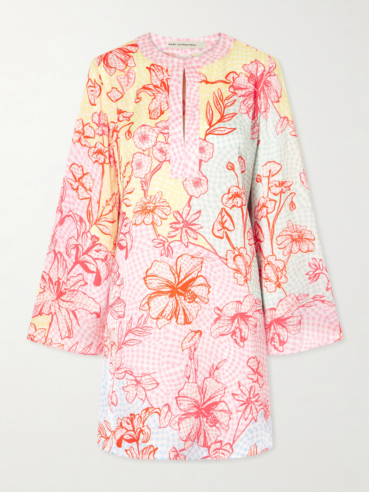 Mary Katrantzou Elsa Checked Floral-print Satin Midi Dress In Multi
