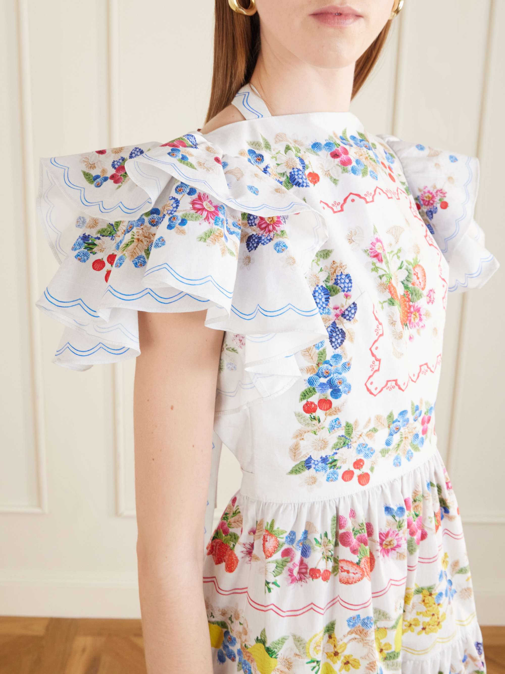 MARY KATRANTZOU Margarita ruffled floral-print cotton-poplin mini 