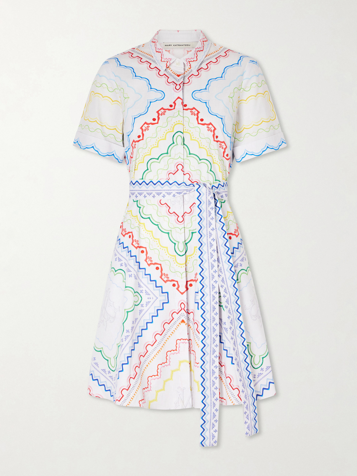 Mary Katrantzou Belted Printed Cotton-blend Midi Dress In Multi