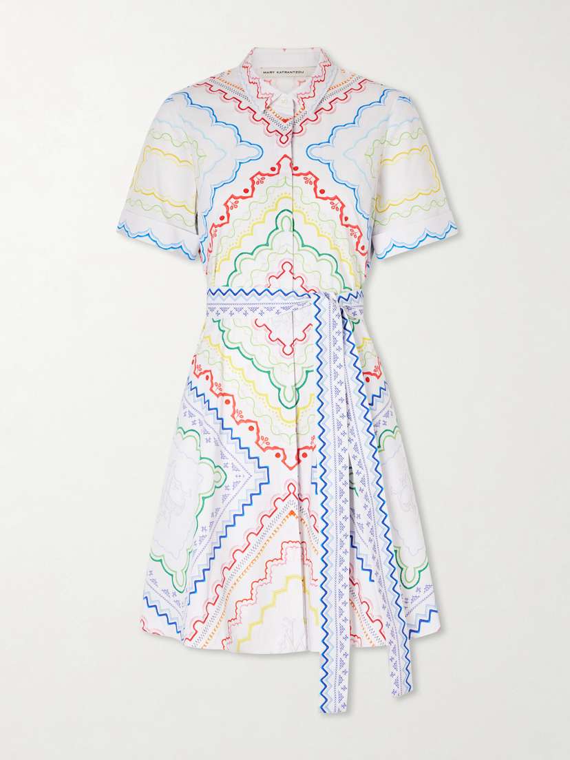 Mary Katrantzou Belted Printed Cotton-blend Midi Dress