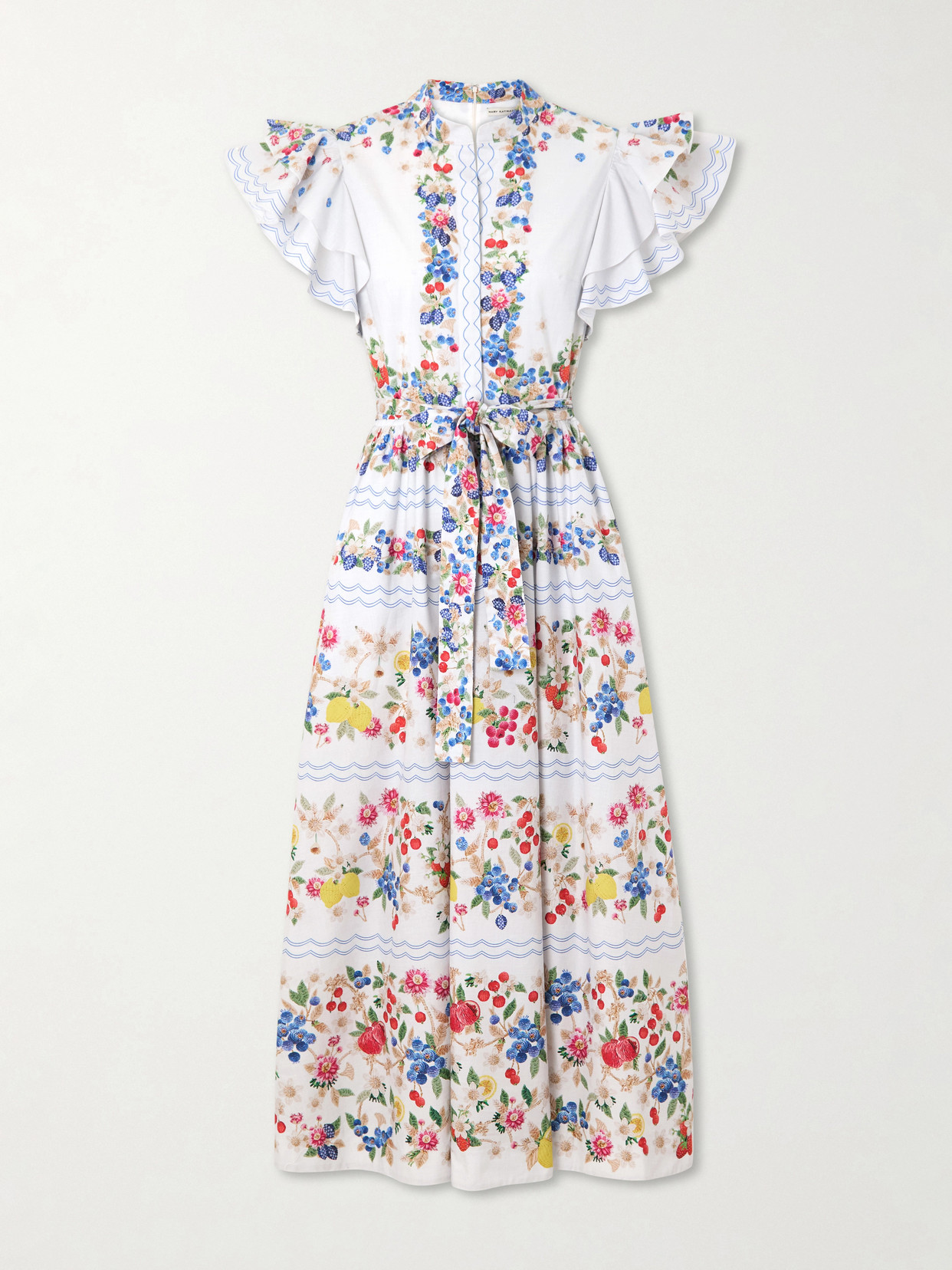Mary Katrantzou Belted Floral-print Cotton-blend Midi Dress In Multi