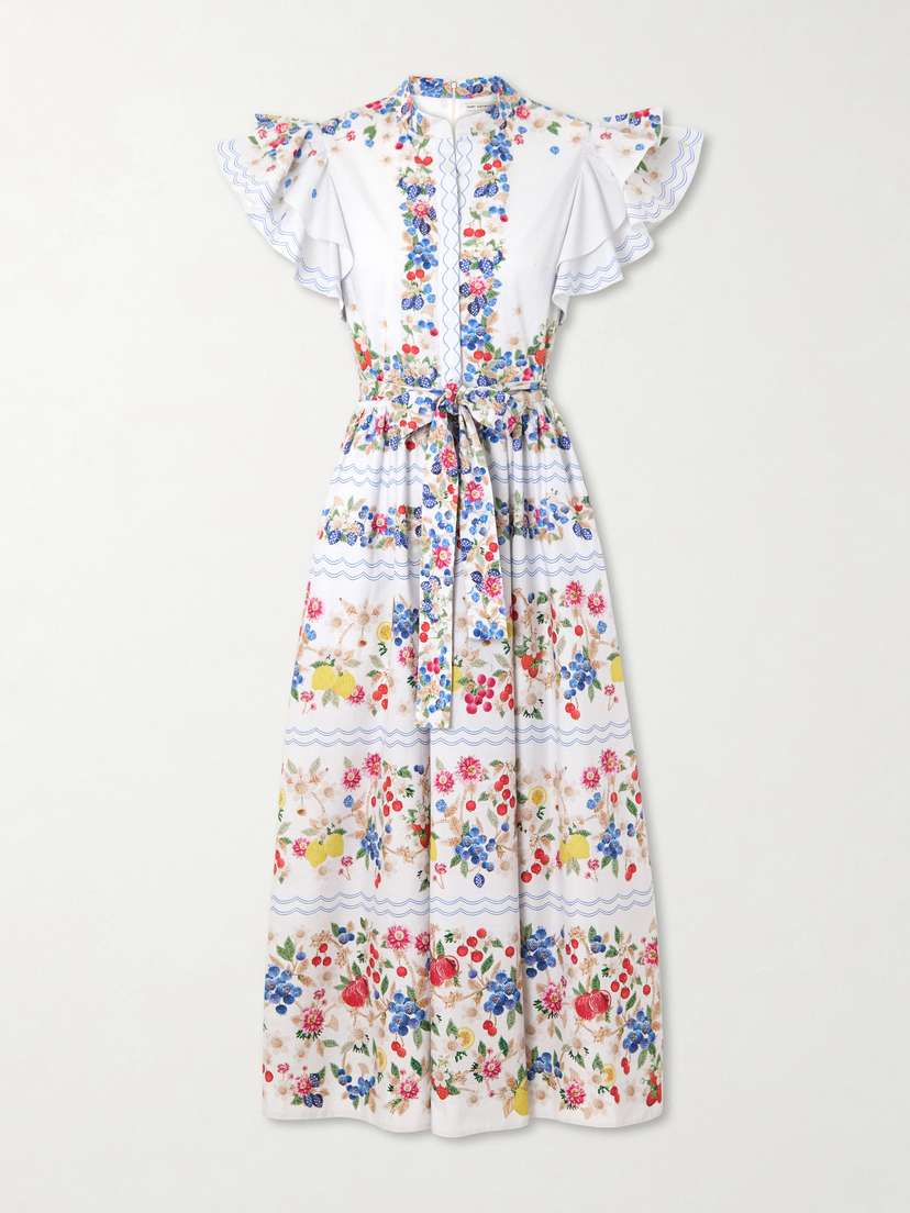 Mary Katrantzou Belted Floral-print Cotton-blend Midi Dress