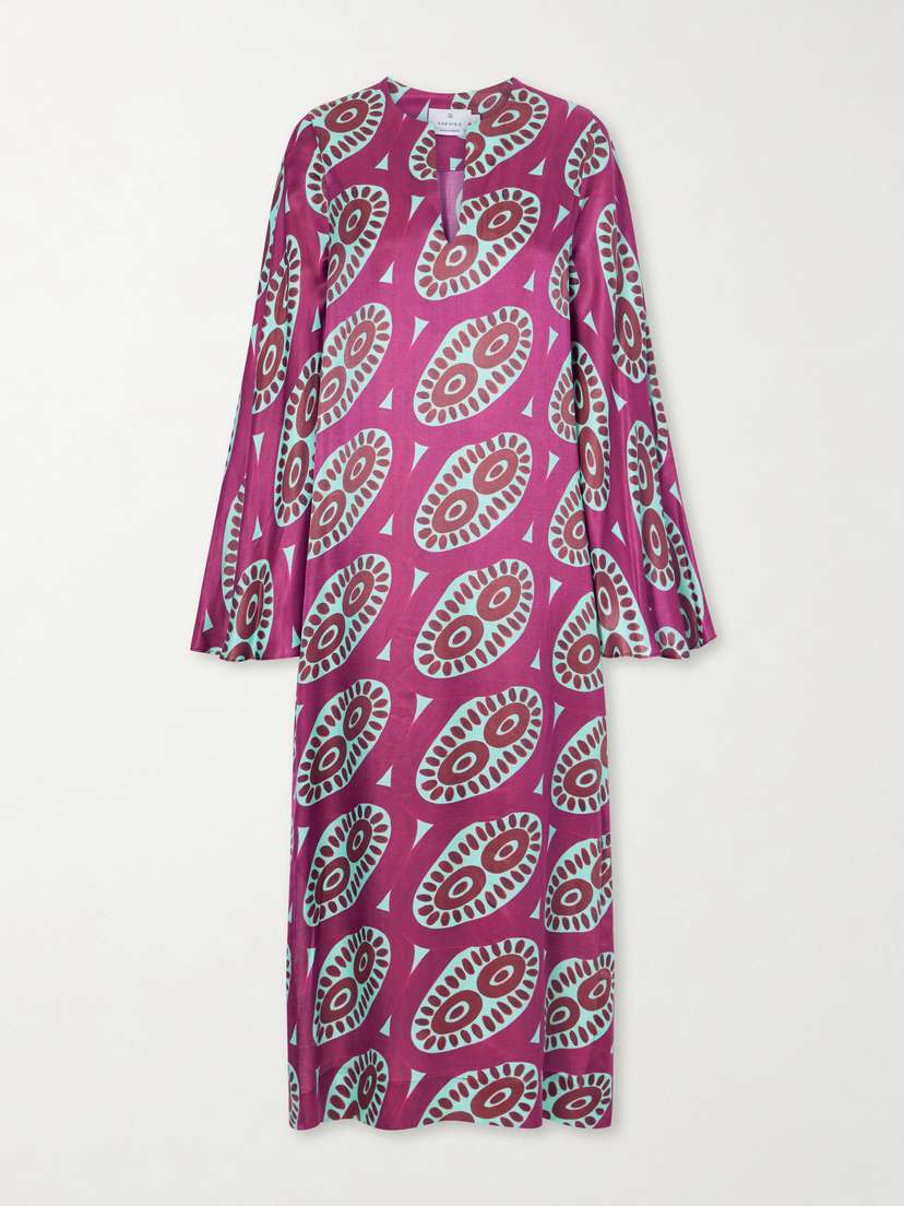 Themis Z Selene Printed Silk-blend Satin Kaftan