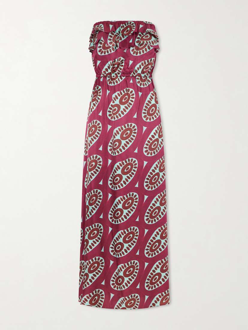 Themis Z Selene Printed Ruffled Silk-blend Maxi Dress