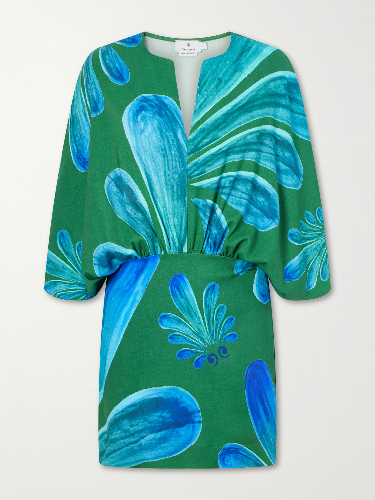 Themis Z Alcmene Printed Satin Mini Dress In Green
