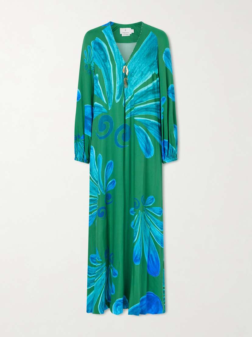 Themis Z Alcmene Embellished Printed Crepe Maxi Dress