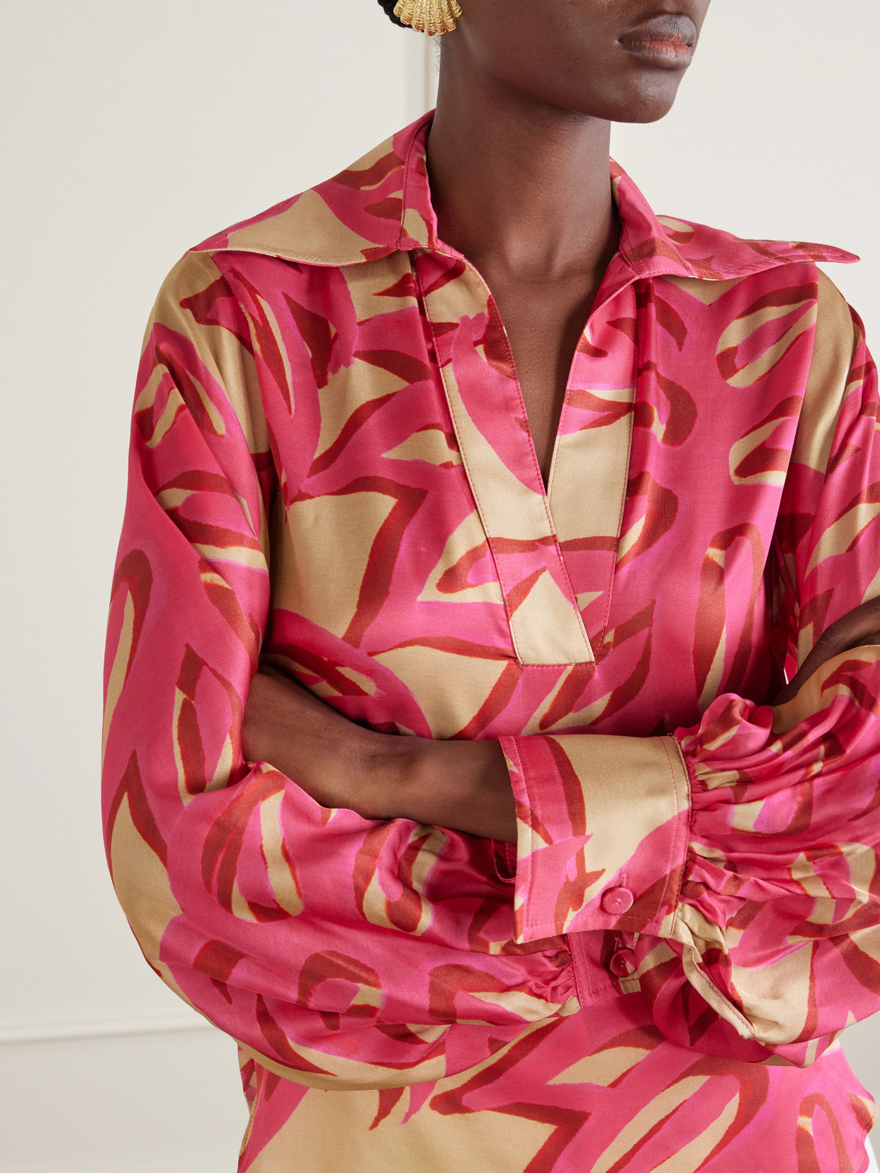 Ismene Printed Silk-Blend Blouse