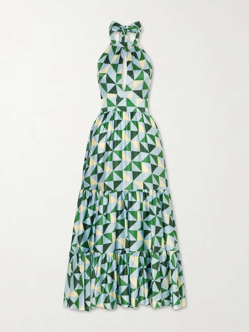 Cristiano Marcheli Anna Printed Silk-blend Satin Halterneck Maxi Dress