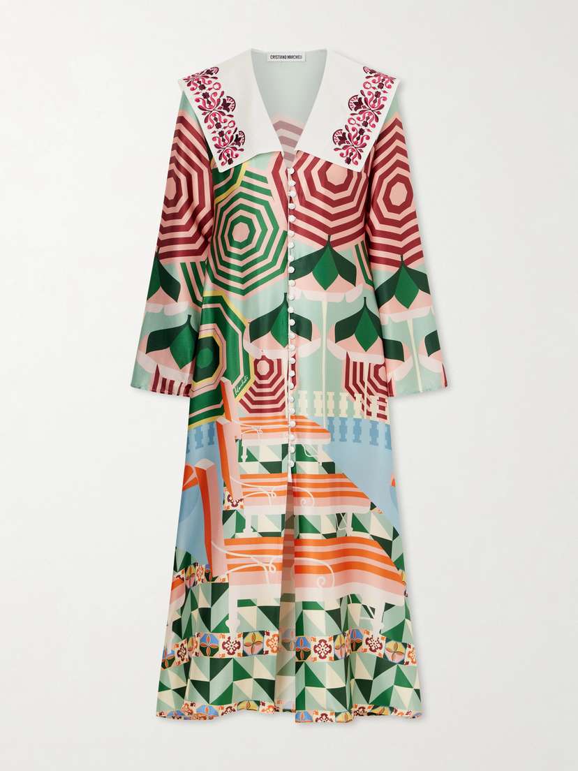Cristiano Marcheli Sofia Printed Silk-blend Satin Midi Dress