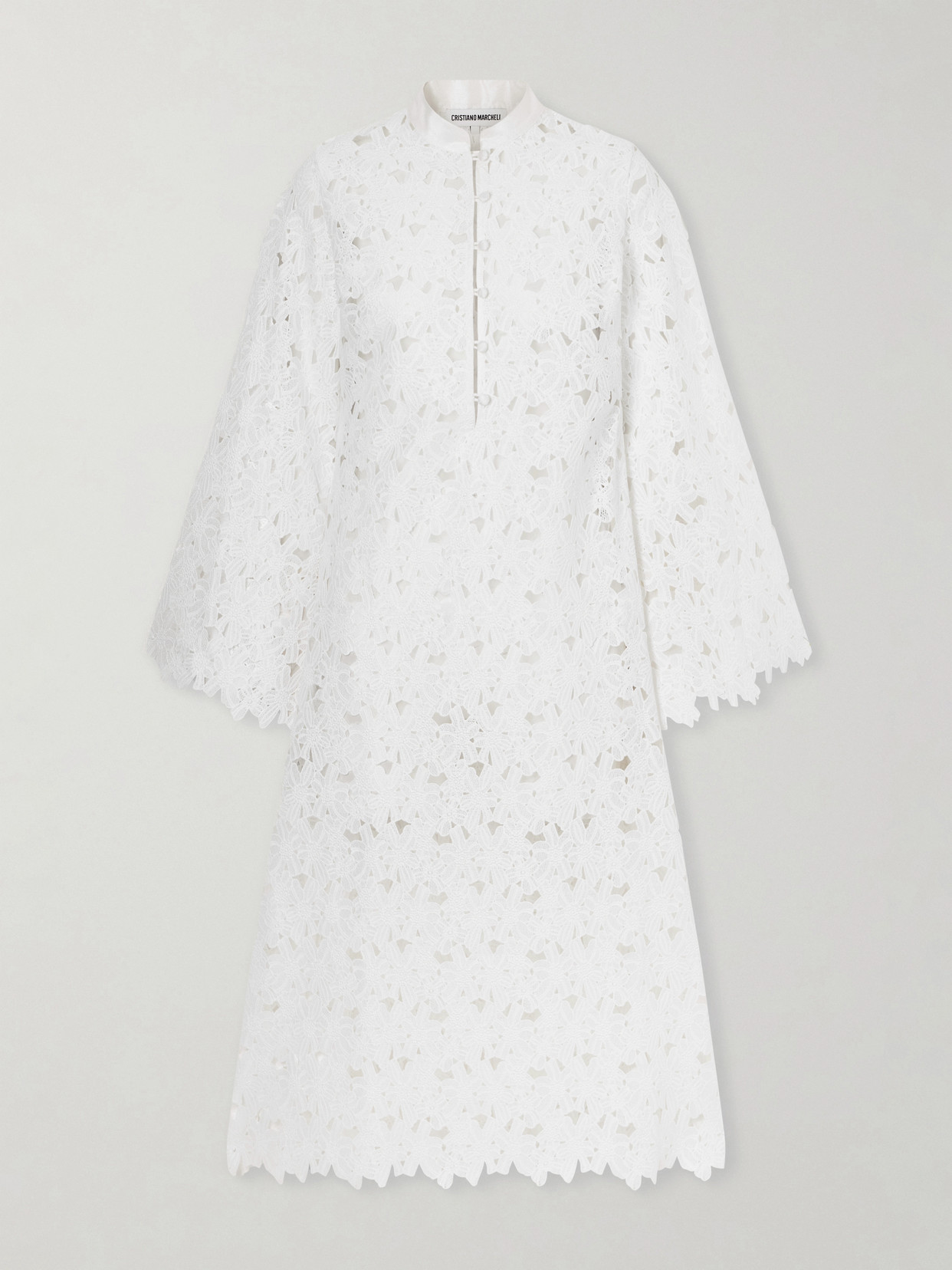 Cristiano Marcheli Eleonora Floral-embroidered Silk-trimmed Broderie Anglaise Kaftan In White