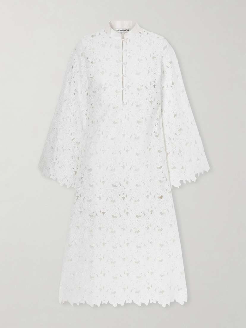 Cristiano Marcheli Eleonora Floral-embroidered Silk-trimmed Broderie Anglaise Kaftan