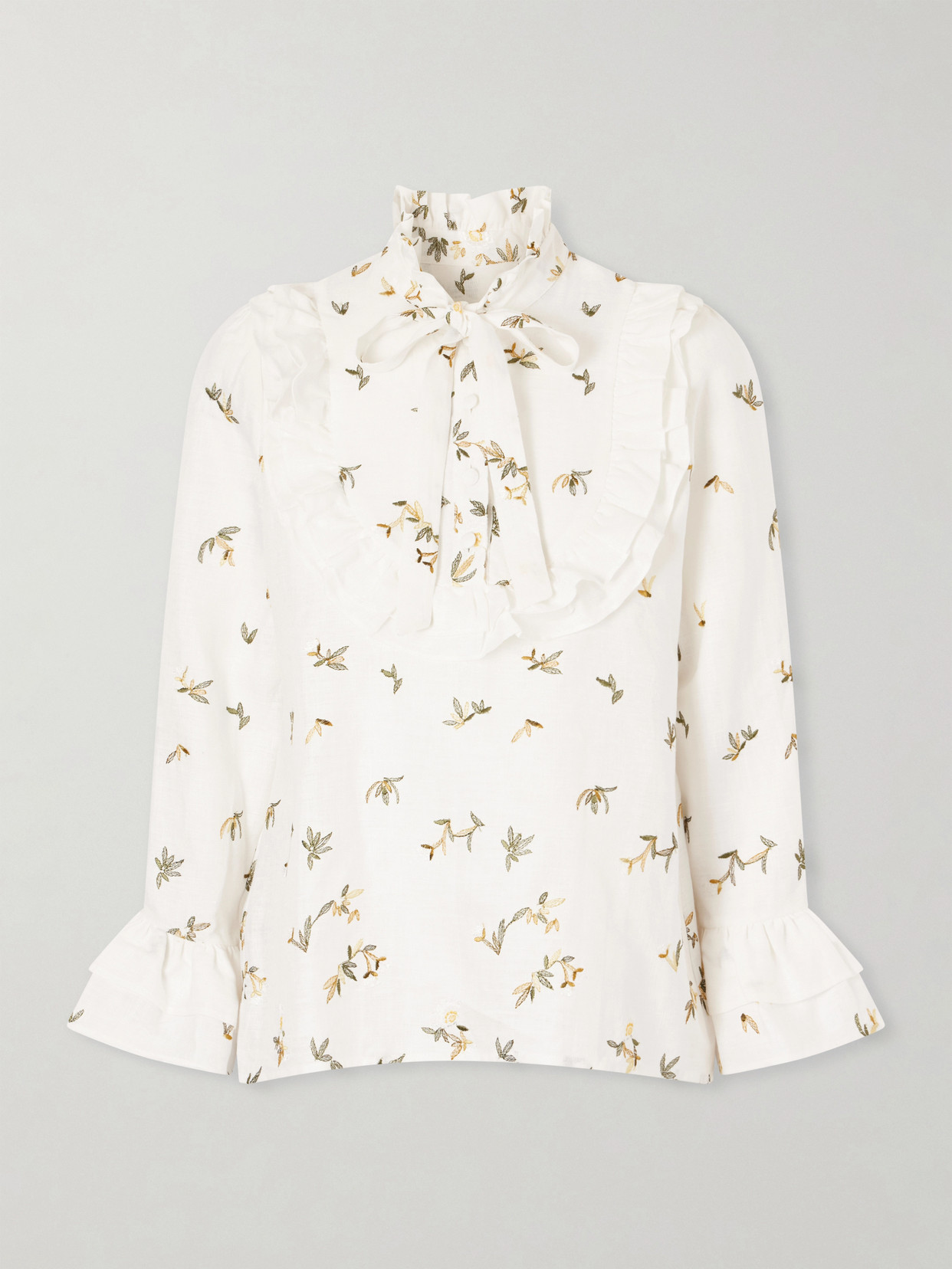 Cristiano Marcheli Valeria Ruffled Embroidered Linen Blouse In White