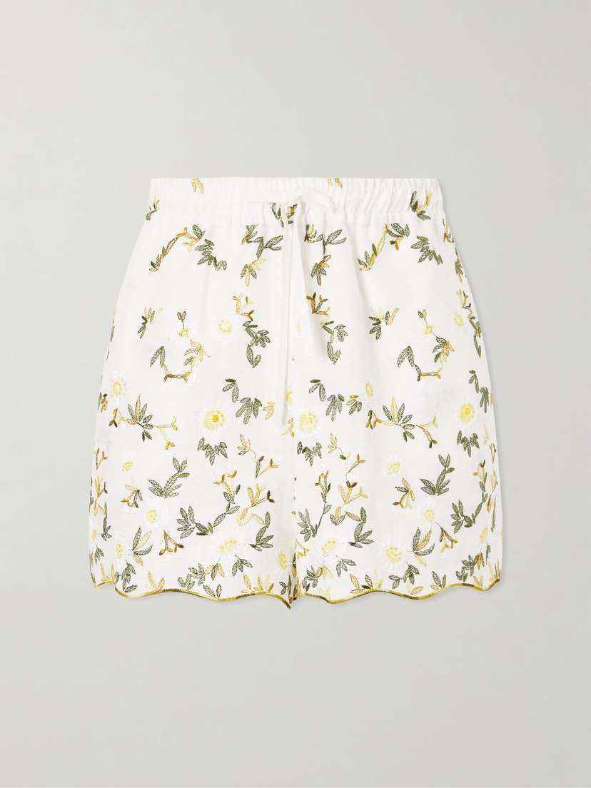 Cristiano Marcheli Elena Floral-embroidered Linen Drawstring Shorts