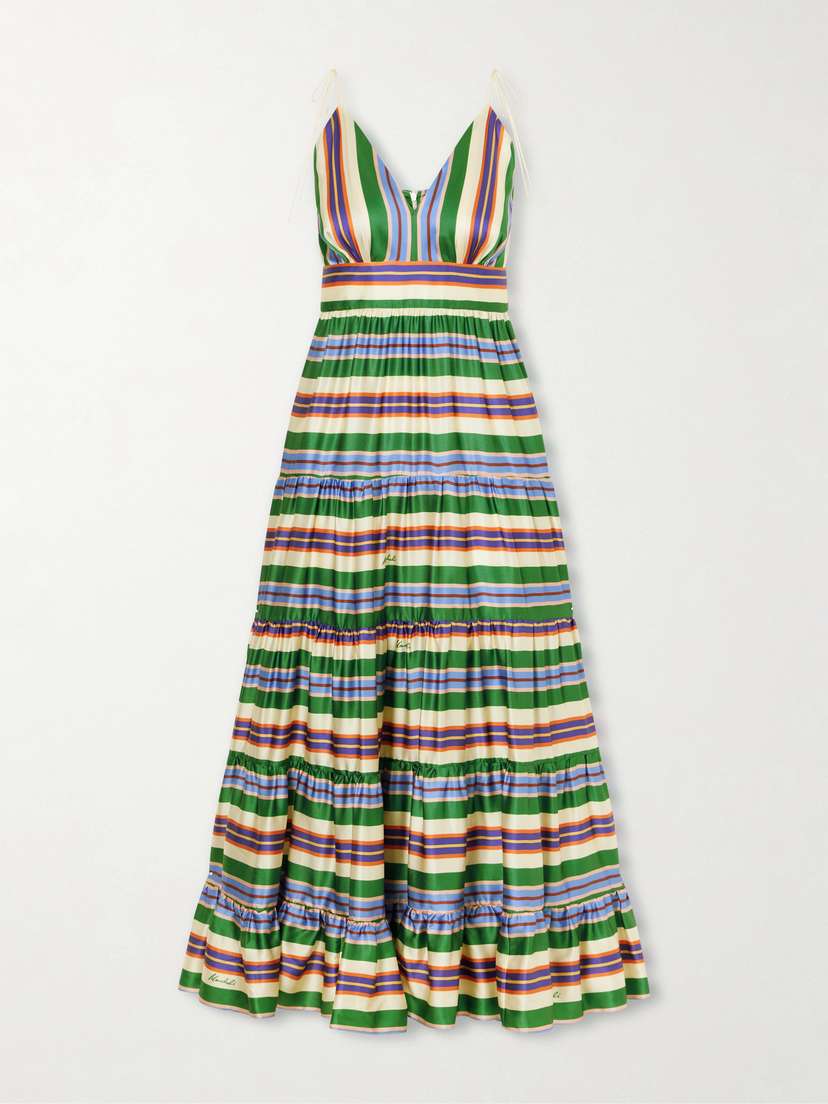 Cristiano Marcheli Allegra Tiered Striped Silk-blend Maxi Dress