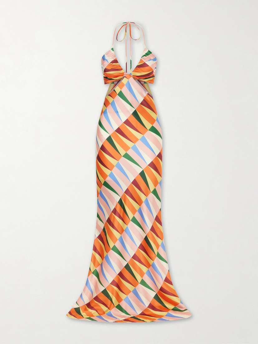 Cristiano Marcheli Caterina Printed Silk-blend Satin Halterneck Maxi Dress