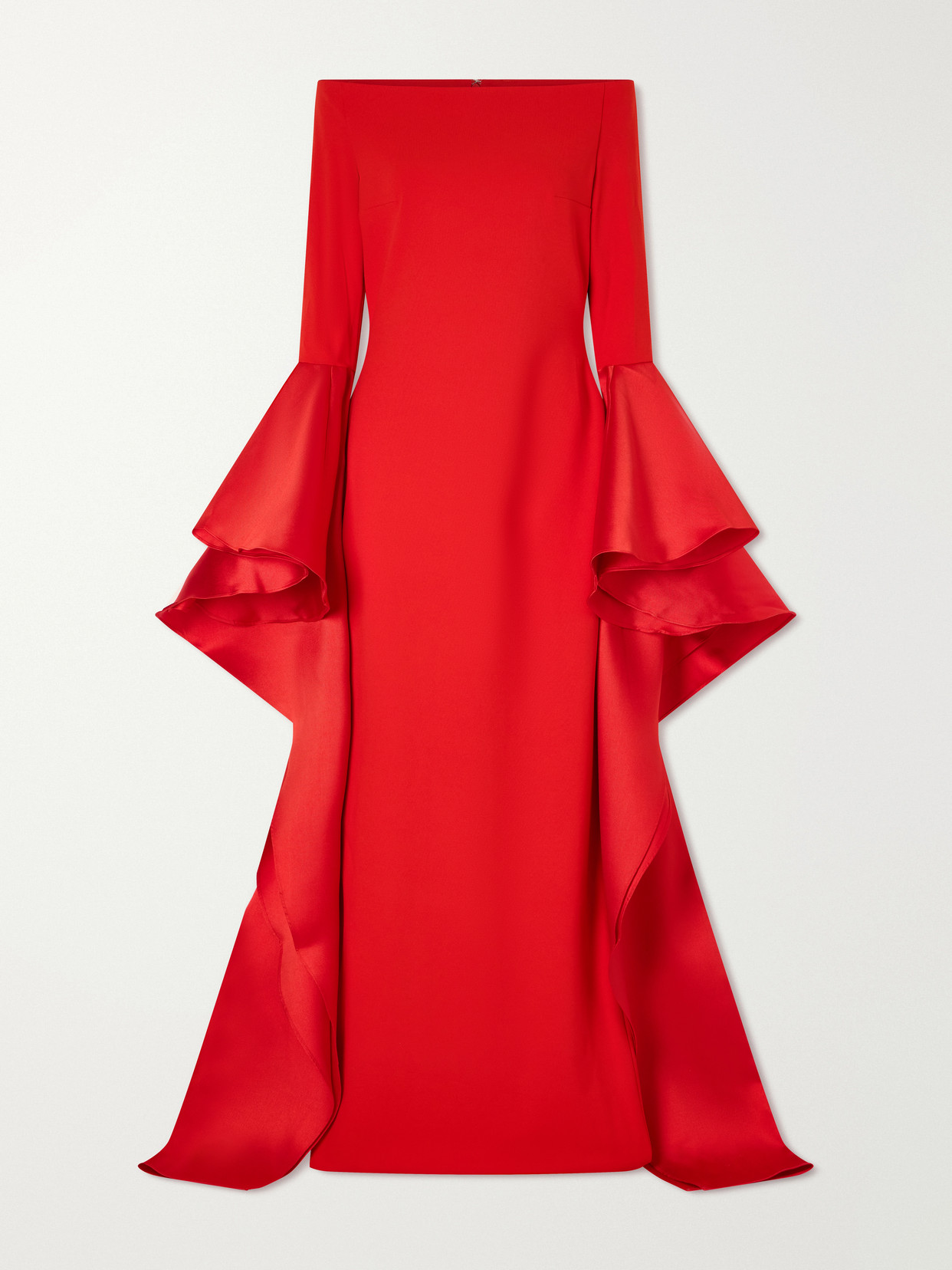 Solace London Astria Draped Satin-trimmed Crepe Gown In Red
