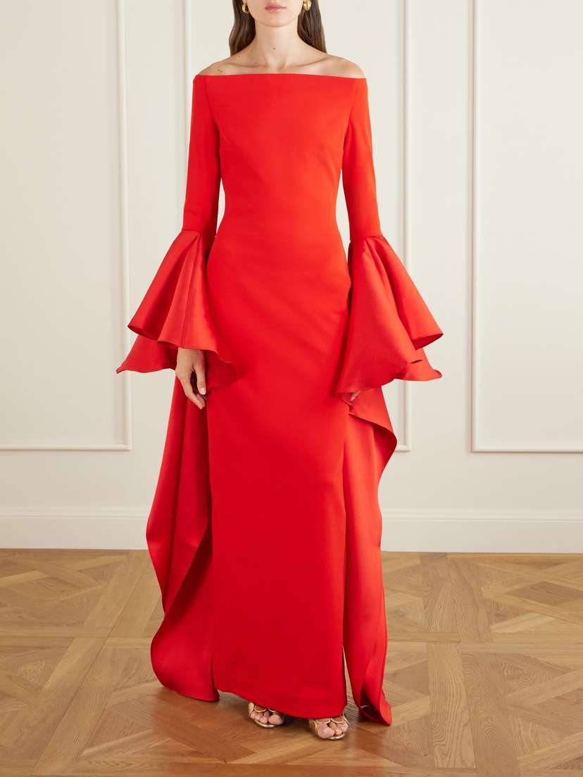 Solace London Astria Draped Satin-trimmed Crepe Gown | Thumbnail 2 Solace London Astria Draped Satin-trimmed Crepe Gown | Thumbnail 2
