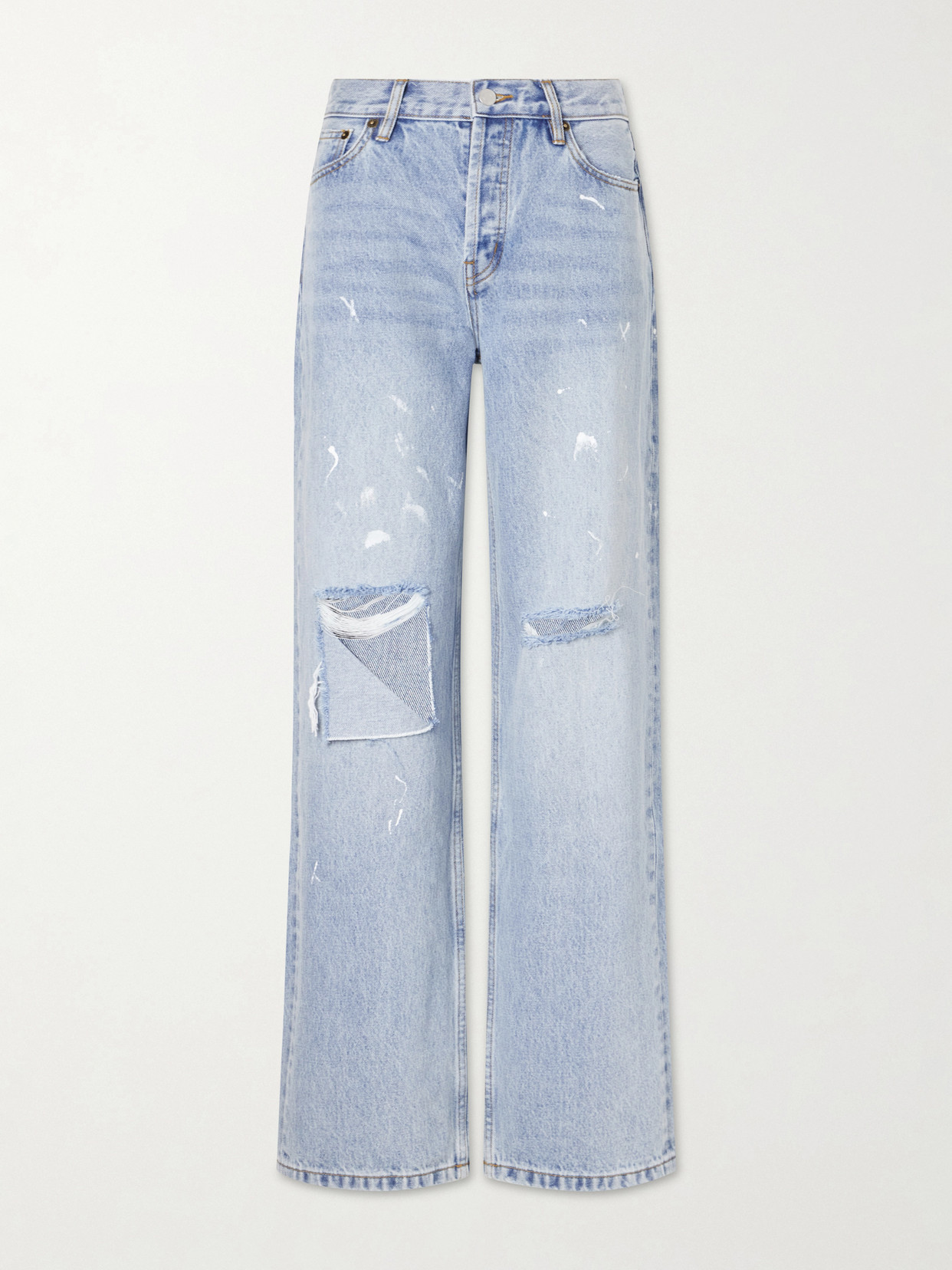Still Here Painter Distressed Mid-rise Straight-leg Jeans In Blue