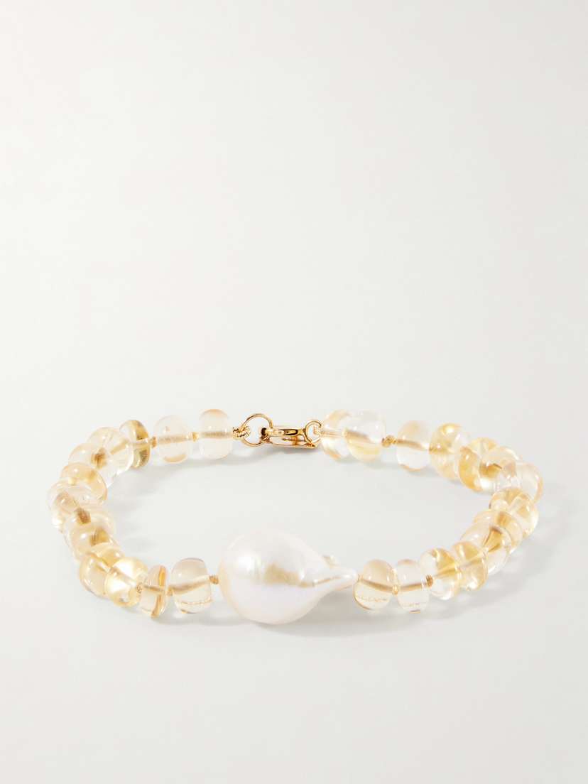 Loren Stewart Sunsalt Baroque 14-karat Gold, Citrine And Pearl Beaded Bracelet
