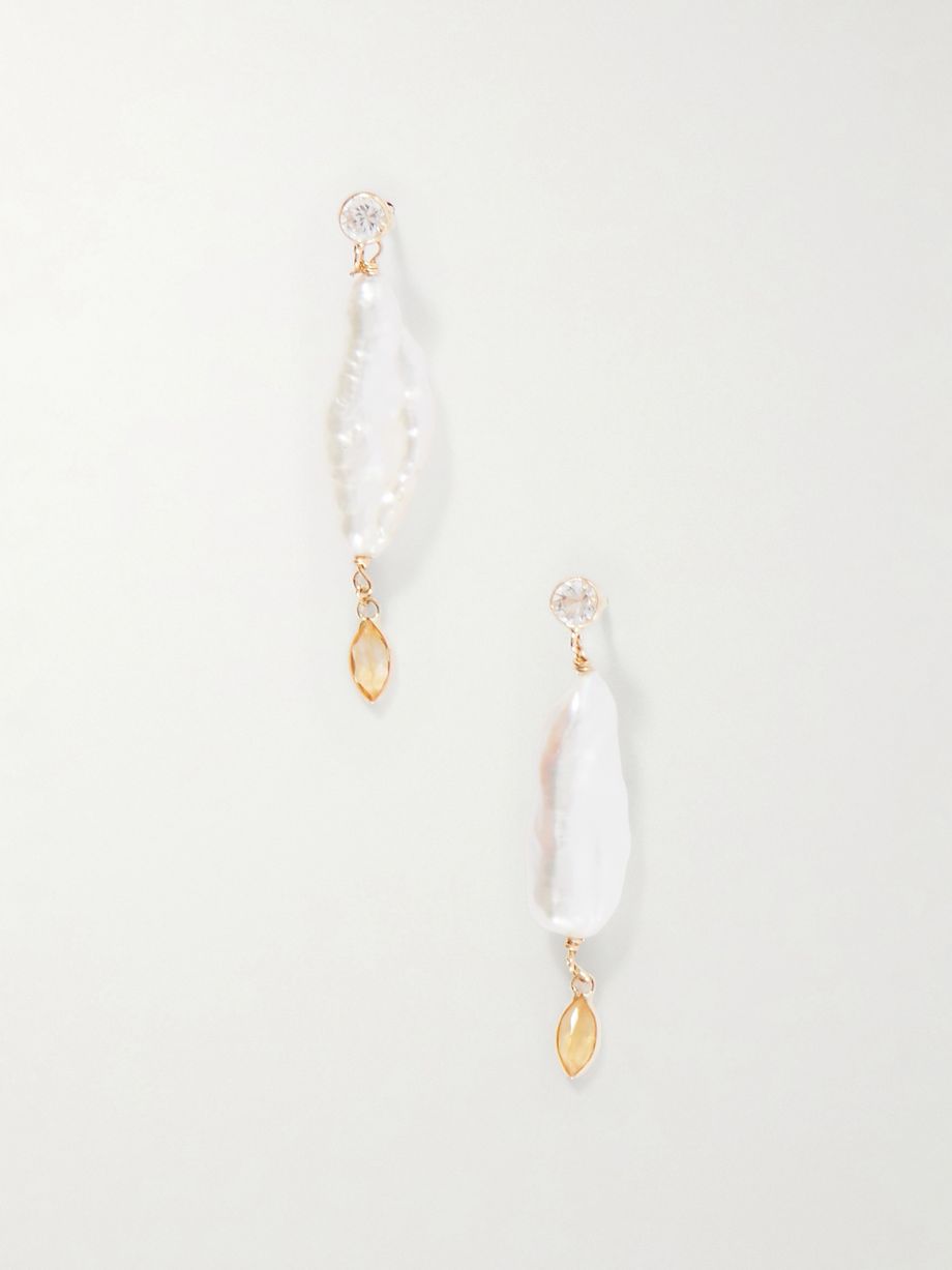 Marisol 14-karat gold, citrine, sapphire and pearl earrings