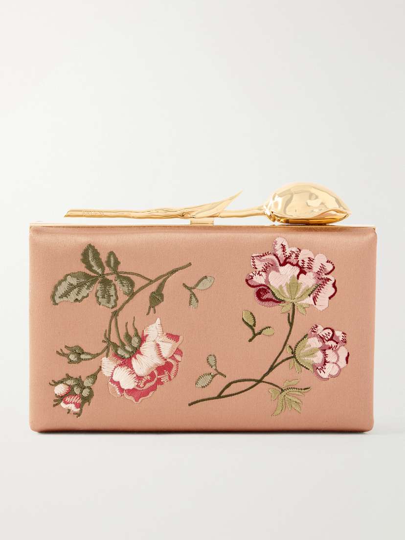 Erdem Bloom Embroidered Satin Clutch