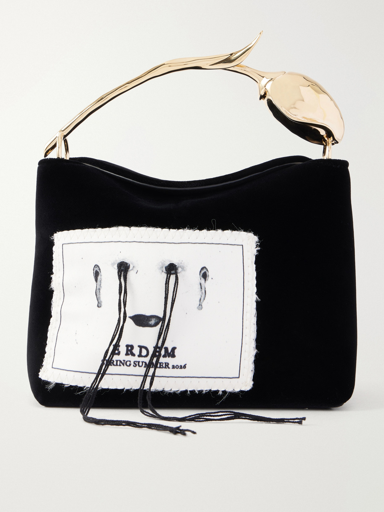 Erdem Bloom Mini Appliquéd Velvet Clutch Bag In Black