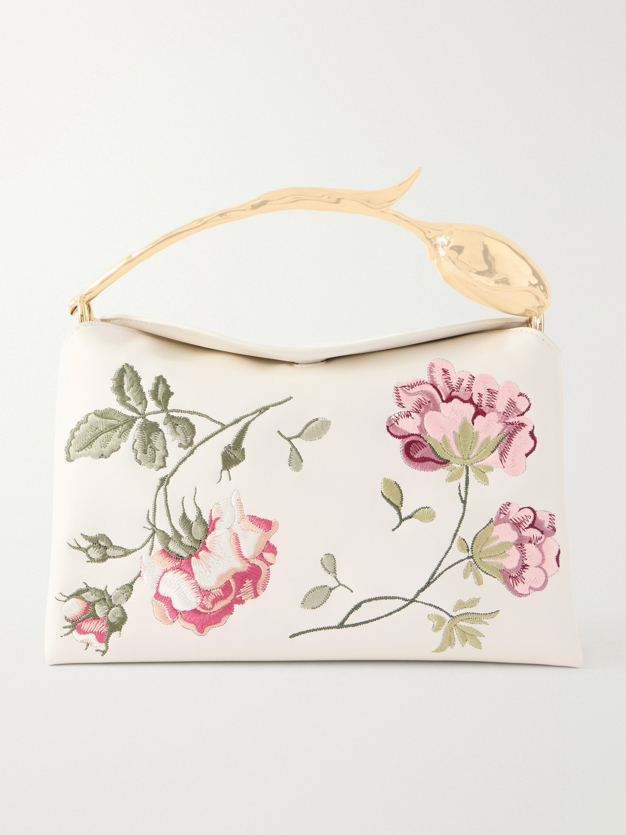 Erdem Bloom Embroidered Leather Clutch Bag In Neutral