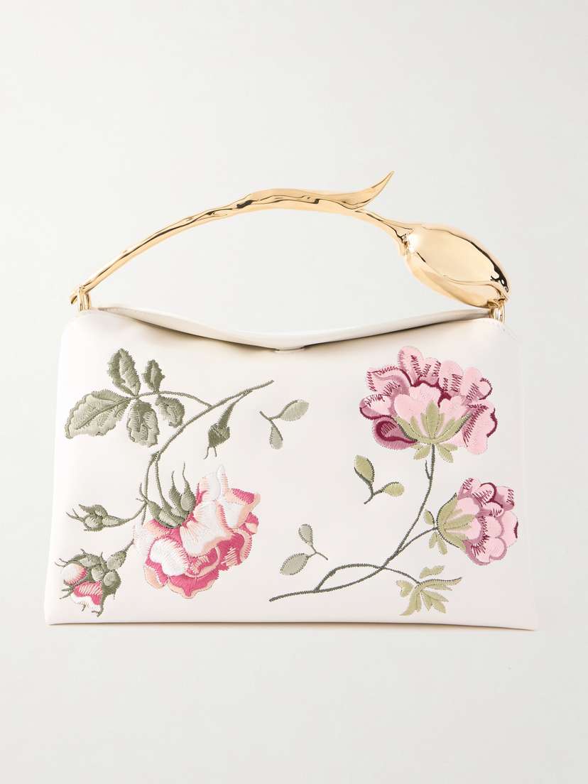 Erdem Bloom Embroidered Leather Clutch Bag