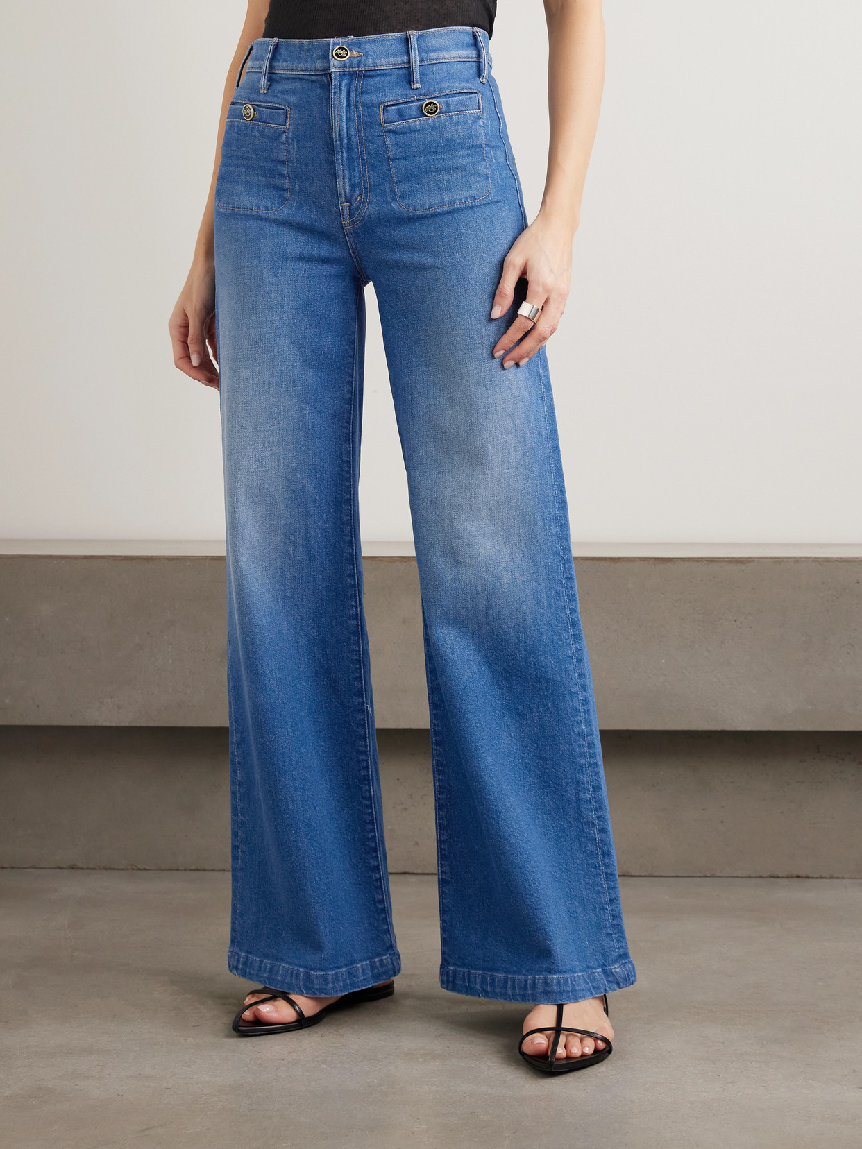 Mother Womens Whisk Me Away Hustler Roller Sneak Wide-leg Denim Jeans In Blue