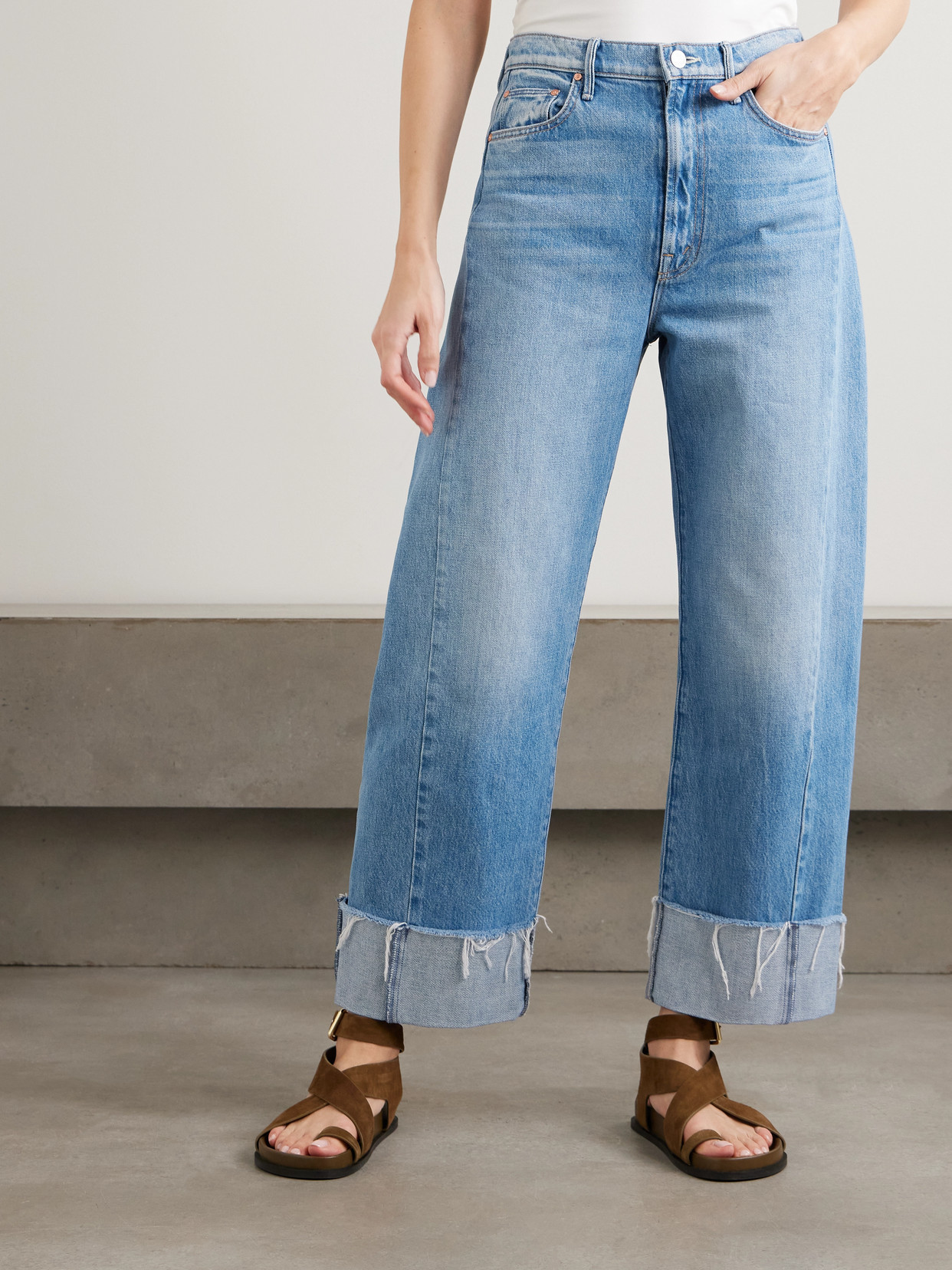 The Half Pipe Ankle Cuff Fray High-Rise Wide- Leg