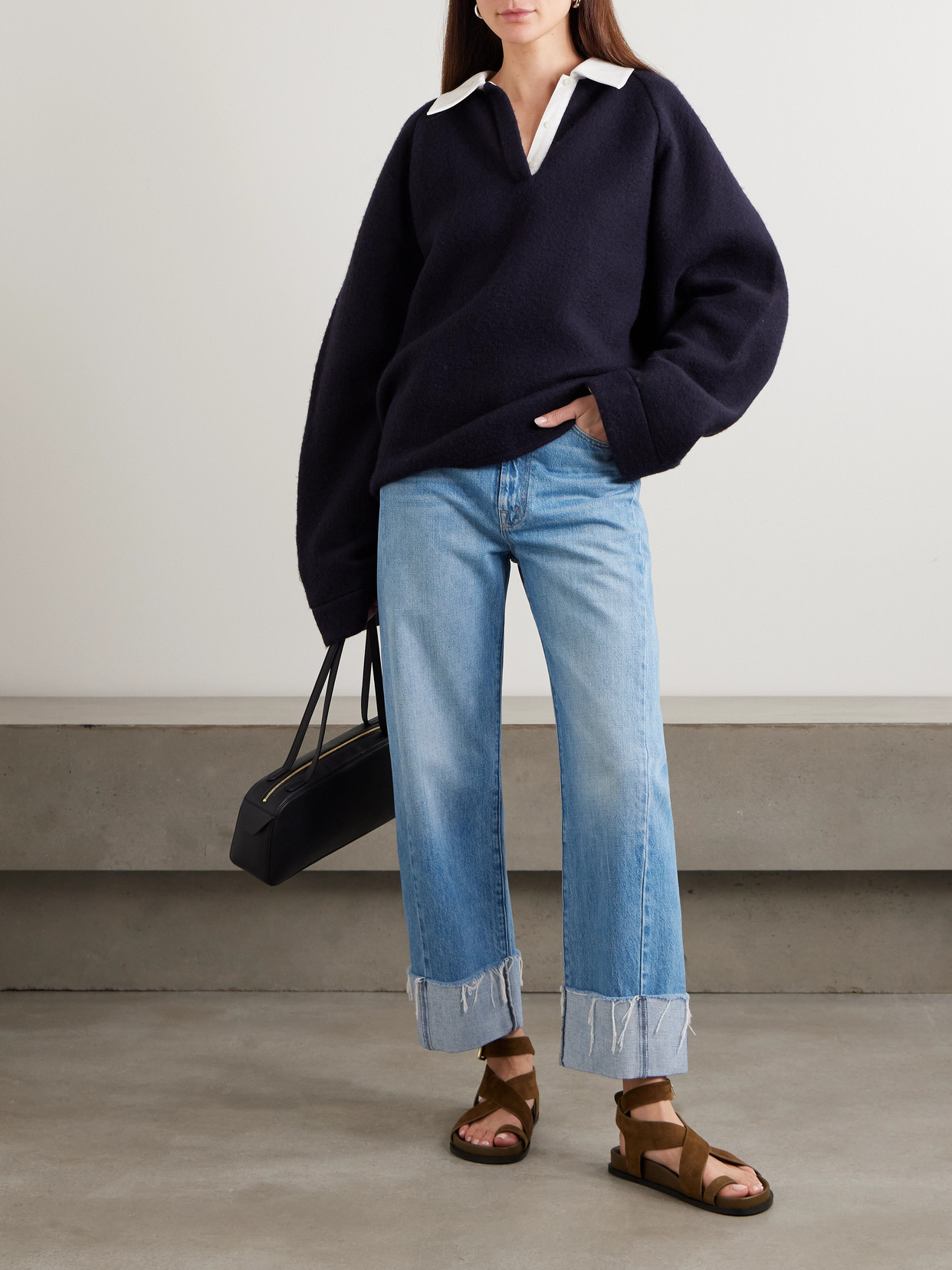 The Half Pipe Ankle Cuff Fray High-Rise Wide- Leg