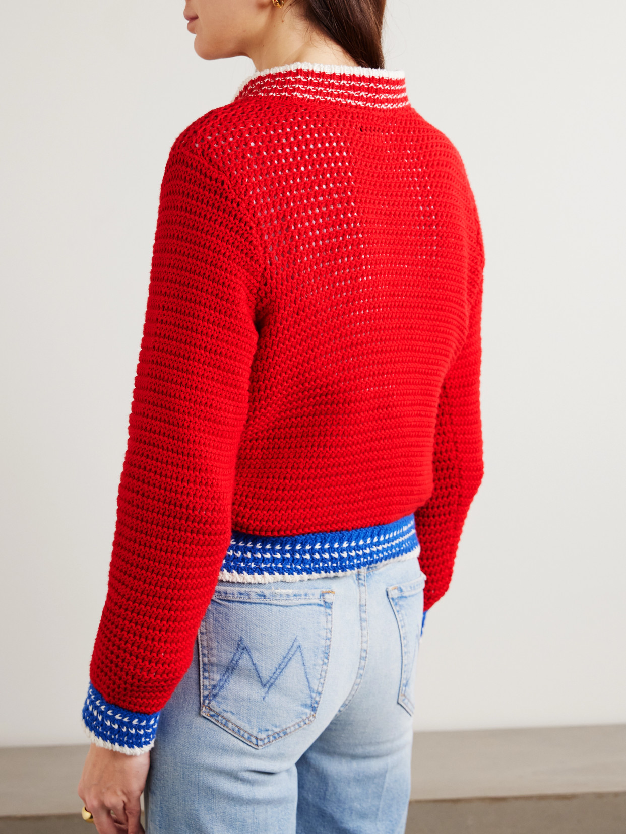 Mother Womens Bottoms Up The Mini Logo Cotton-crochet Jumper Xs In Red