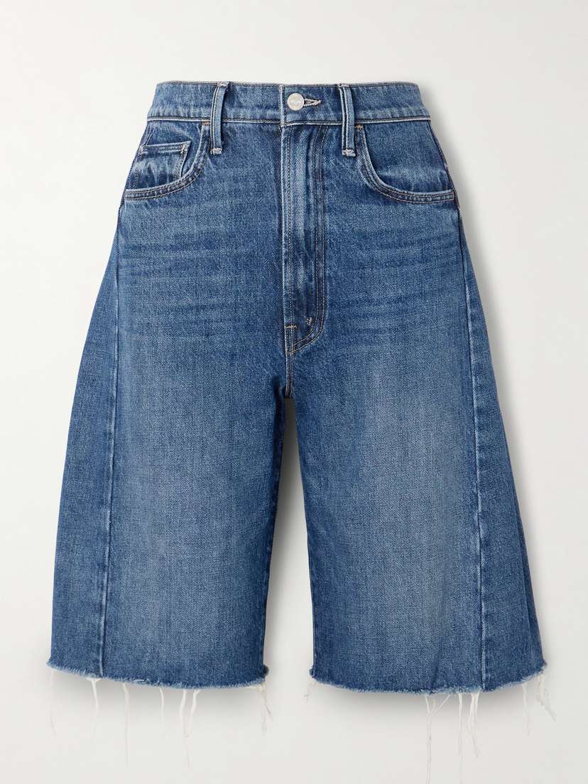 Mother The Half Pipe Bermuda Fray Denim Shorts
