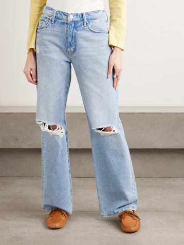 MOTHER Maven Sneak distressed high-rise straight-leg jeans
