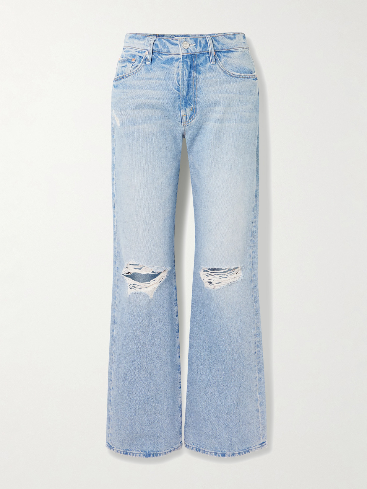 Mother Maven Sneak Distressed High-rise Straight-leg Jeans In Blue
