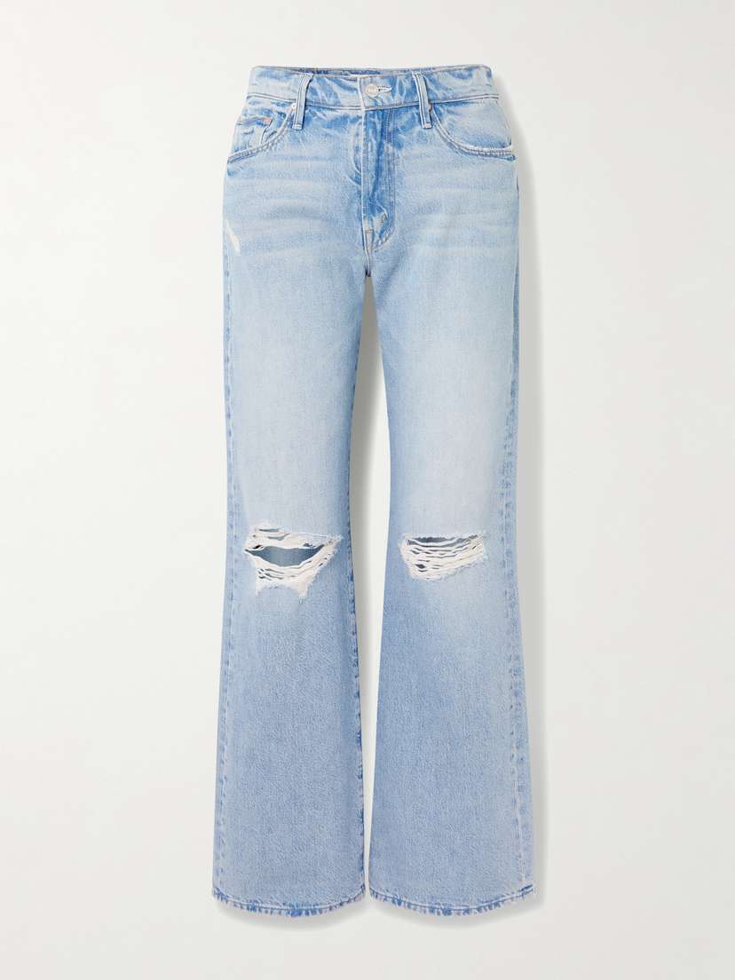 Mother Maven Sneak Distressed High-rise Straight-leg Jeans