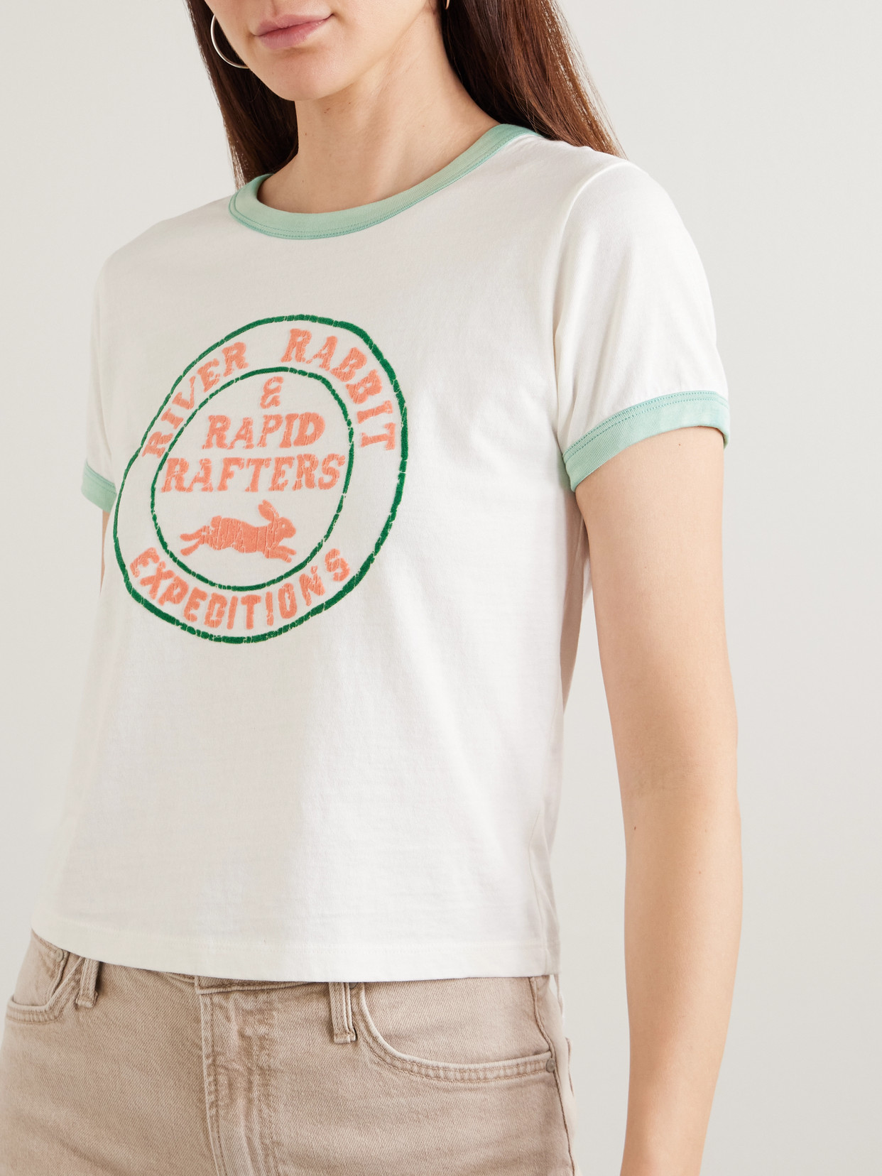Itty Bitty Cropped Flocked Cotton-Jersey T-Shirt