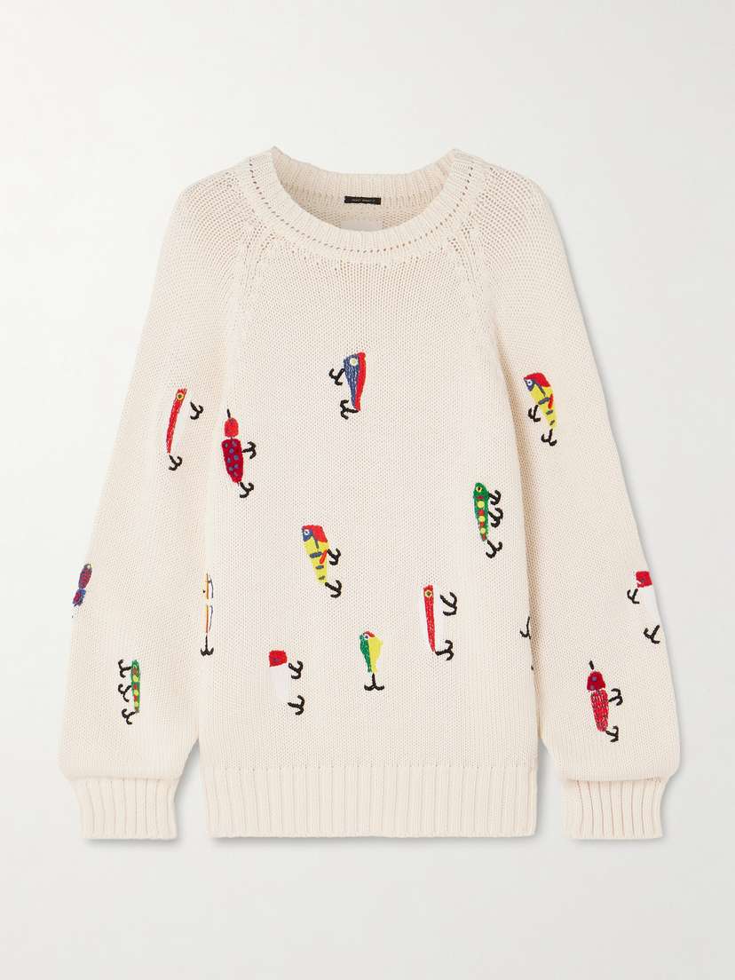Mother The Raglan Embroidered Cotton Sweater