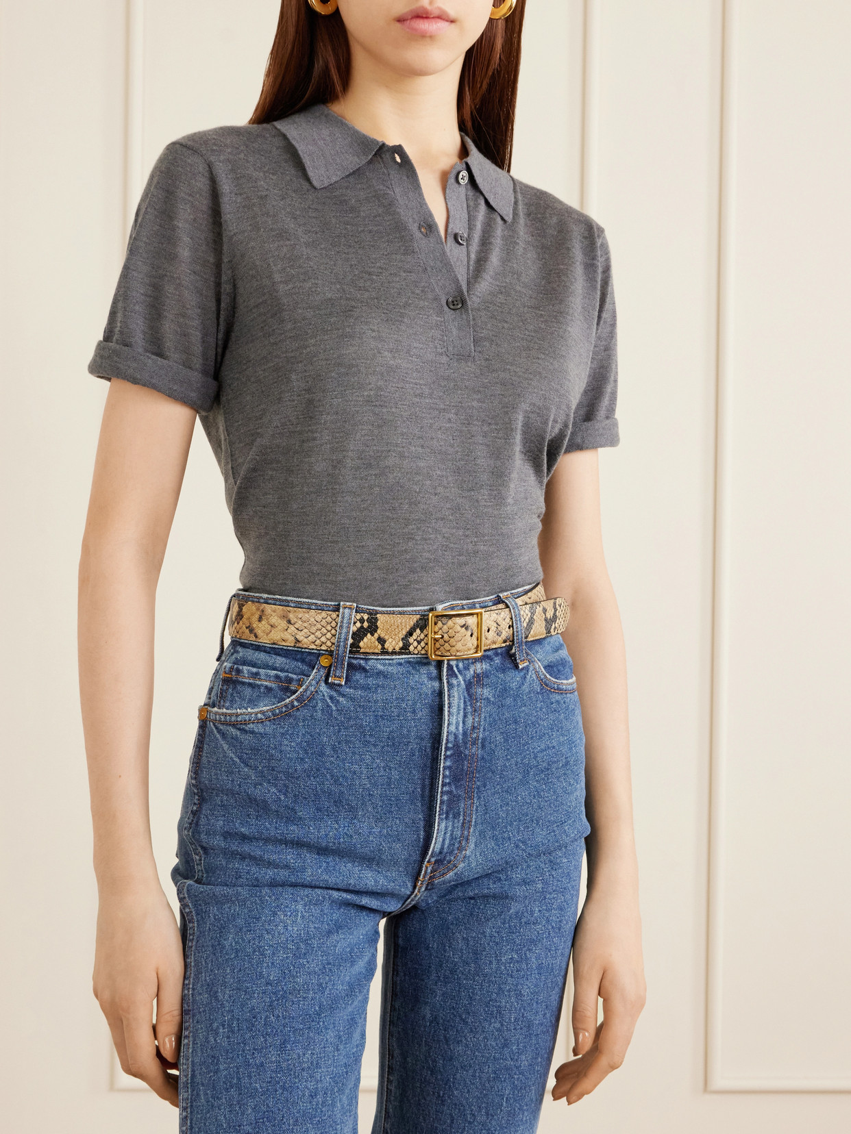 Nili Lotan Gabriele Snakeskin-embossed Leather Belt In Brown