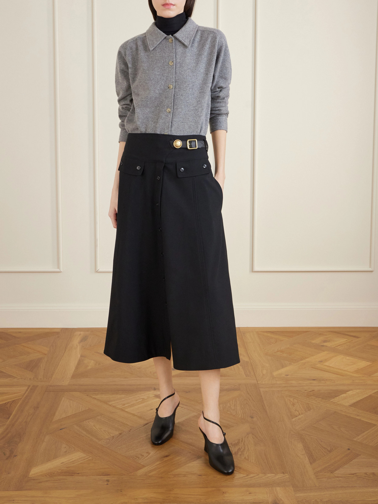 Grained-Leather Mules