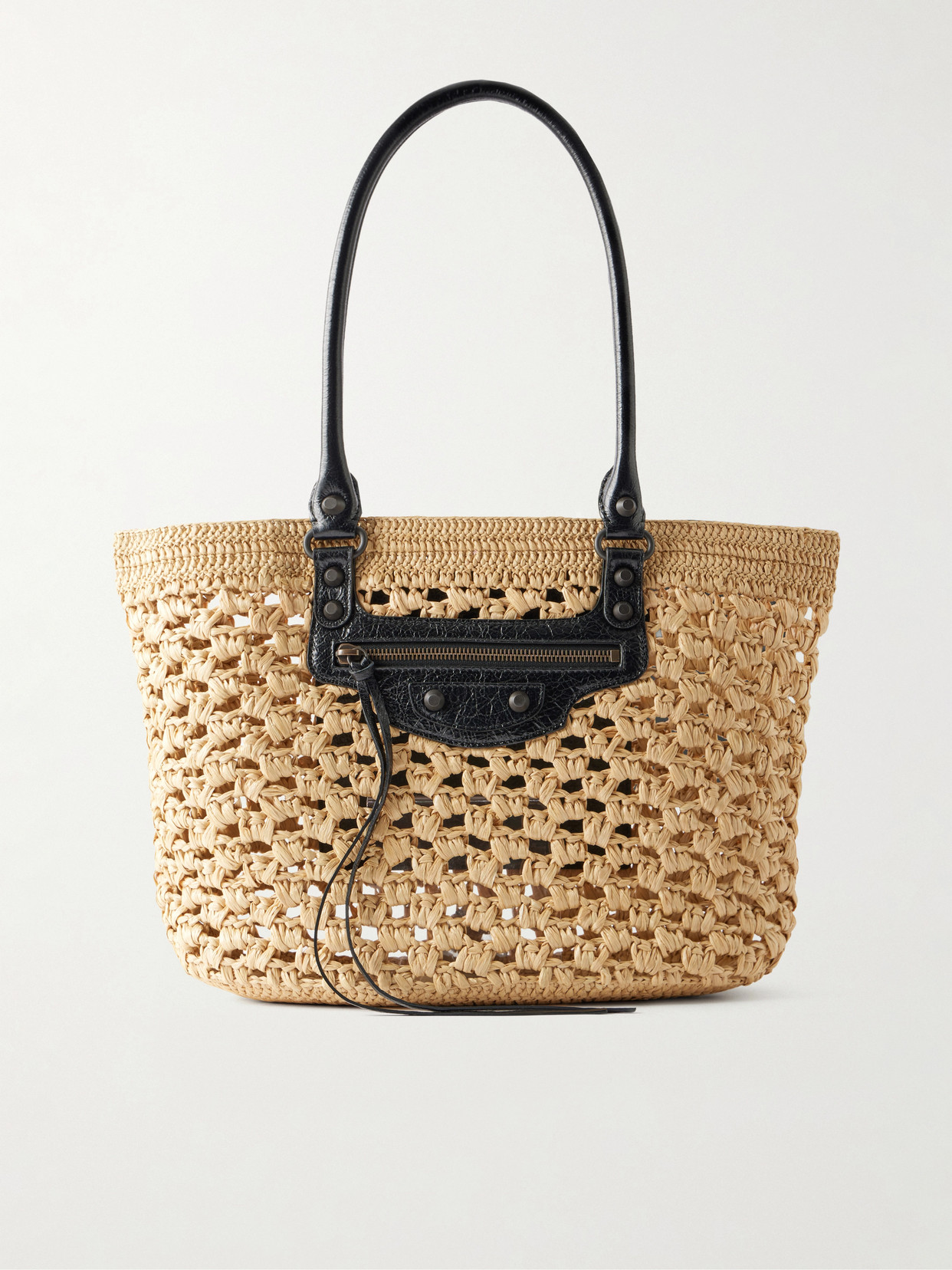 Le City Leather-Trimmed Raffia Shoulder Bag