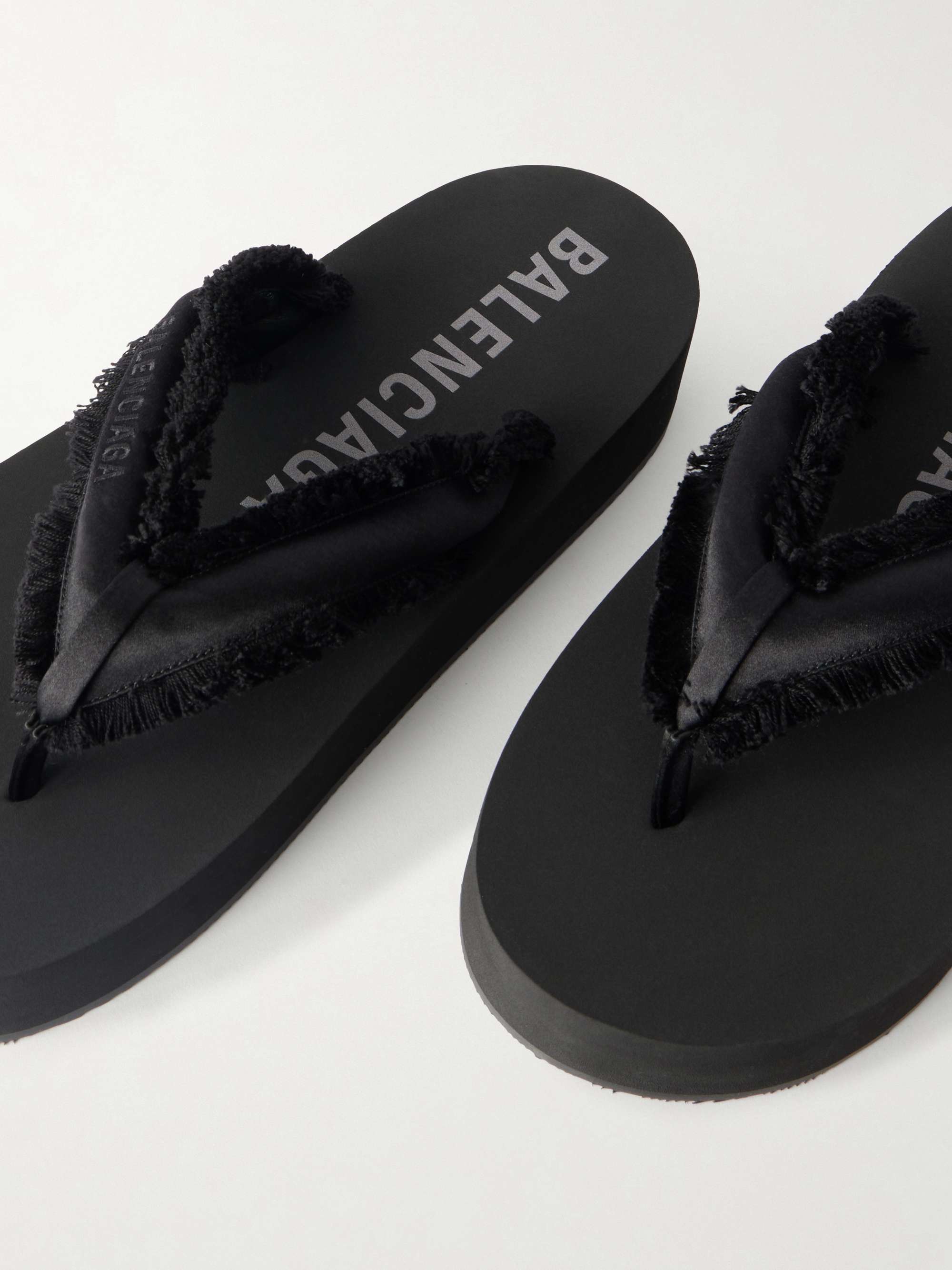 BALENCIAGA Jet Lag frayed satin thong sandals | NET-A-PORTER
