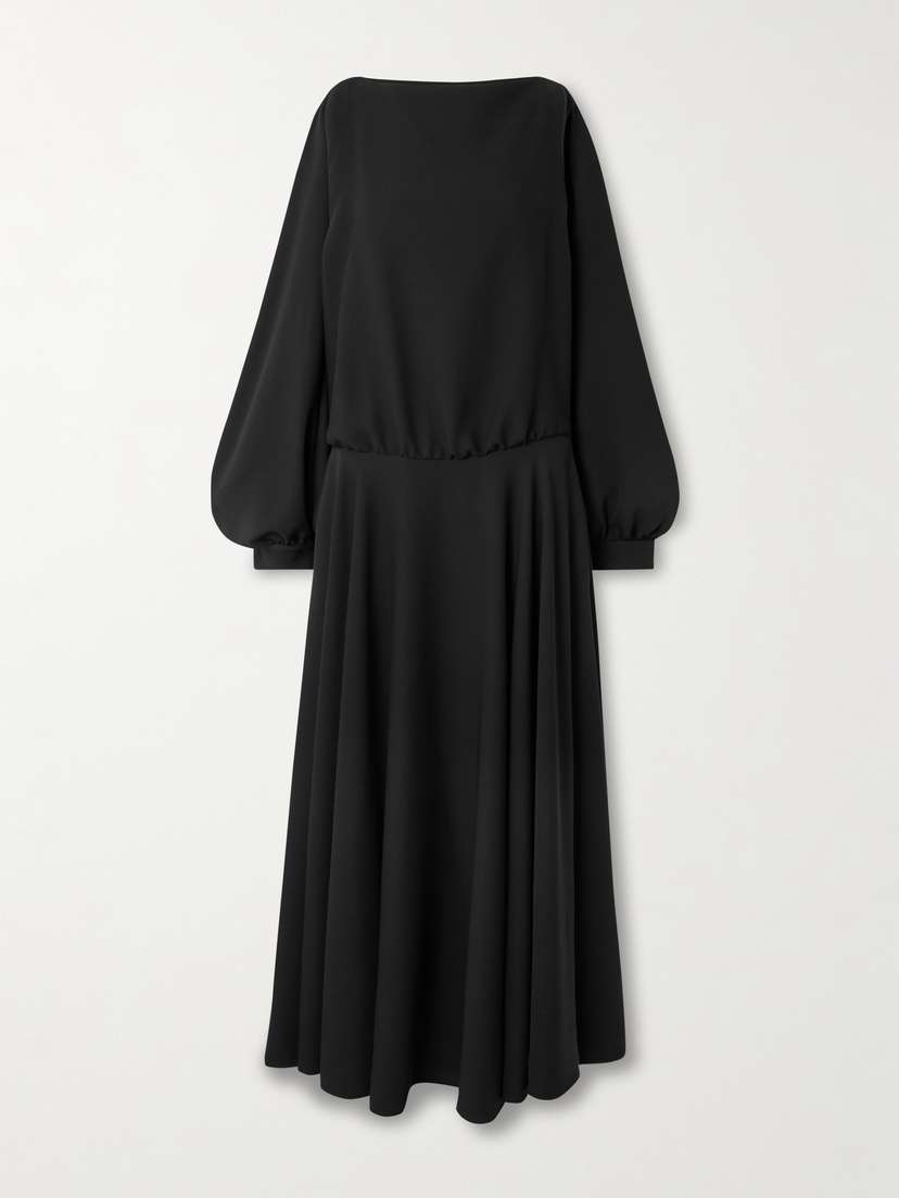 Balenciaga Balloon Gathered Draped Cutout Silk And Wool-blend Crepe Maxi Dress