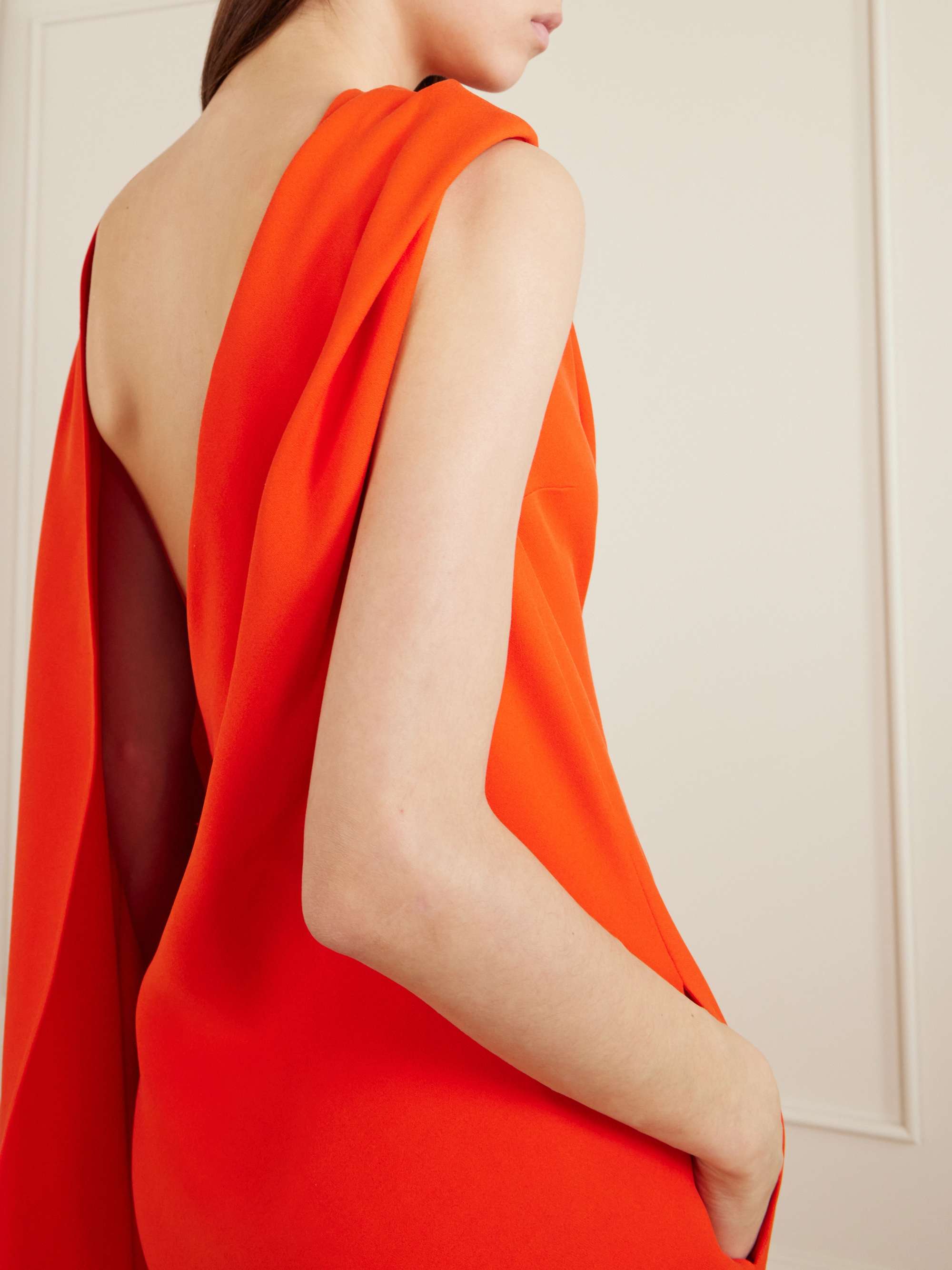 Red Cape-effect draped wool and silk-blend crepe midi dress