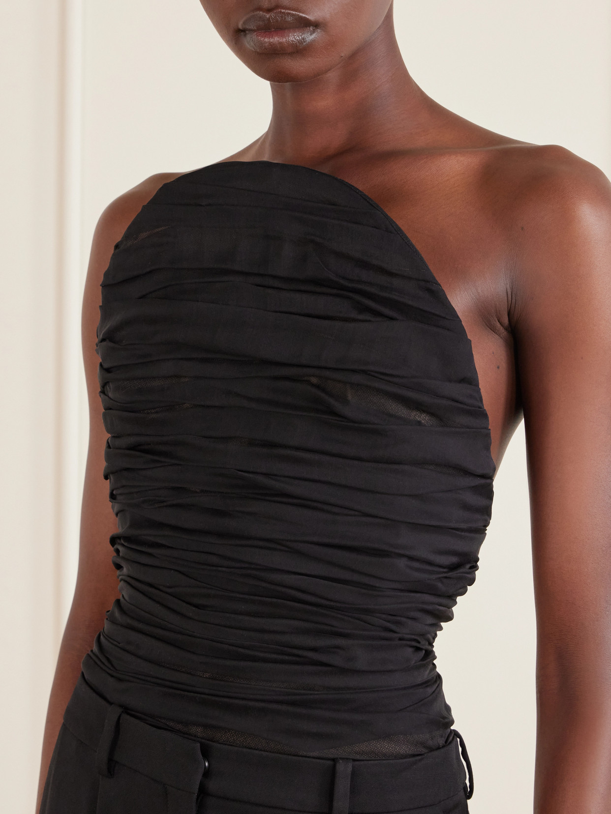 Ruched Silk-Chiffon Bustier Top