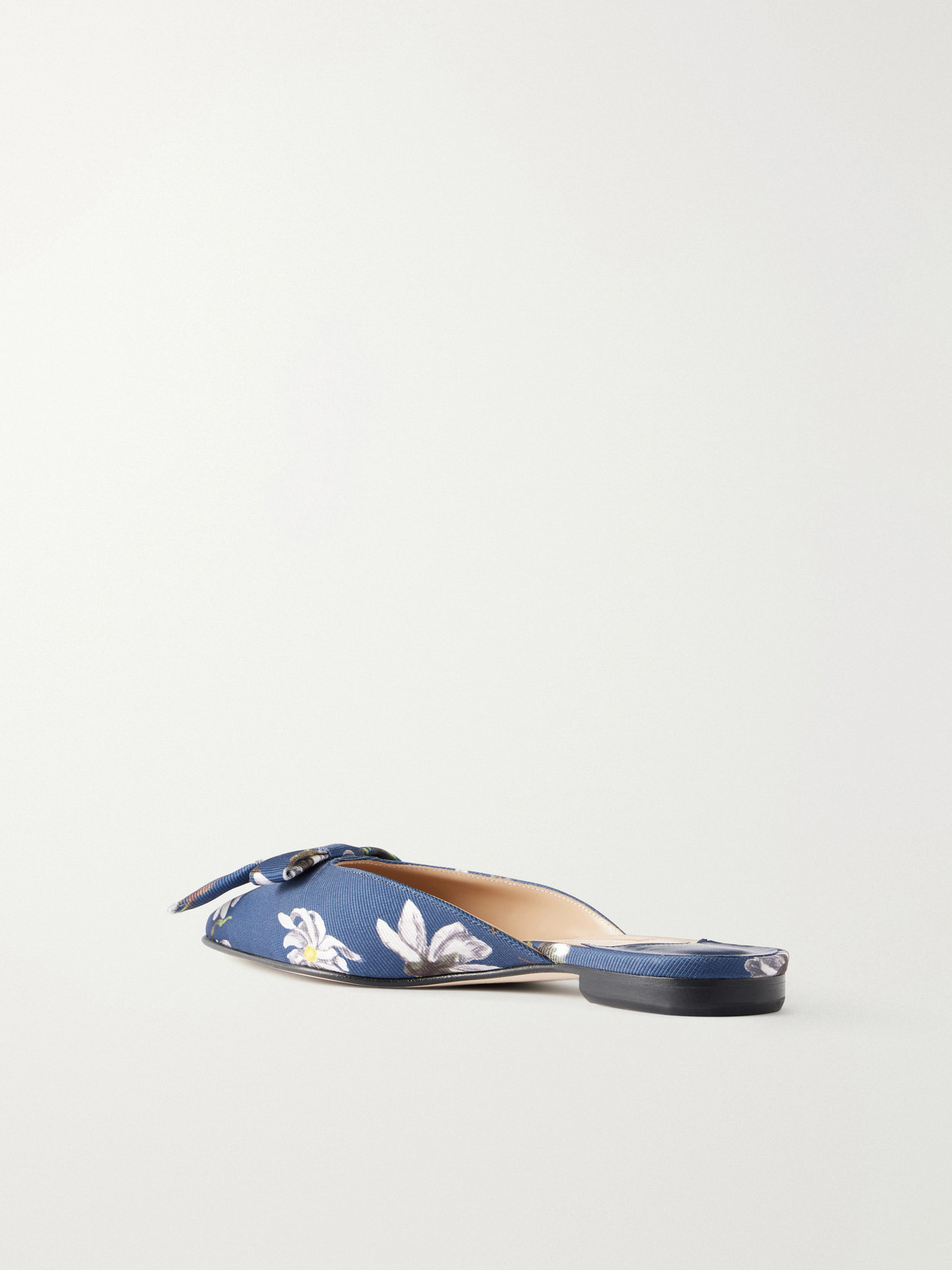 + Emilia Wickstead Bow-Embellished Floral-Print Grosgrain Flats