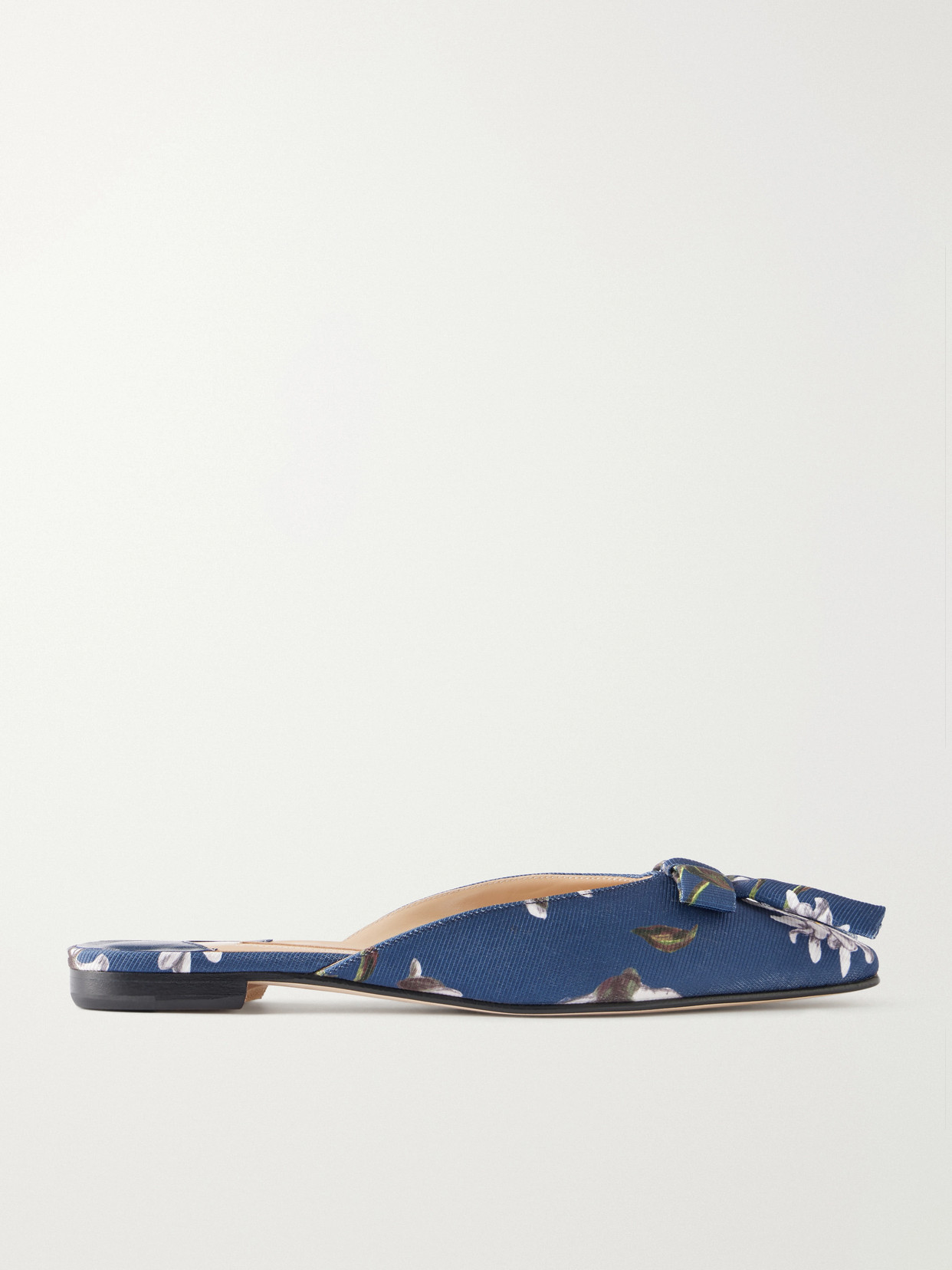 Manolo Blahnik + Emilia Wickstead Bow-embellished Floral-print Grosgrain Flats In Blue