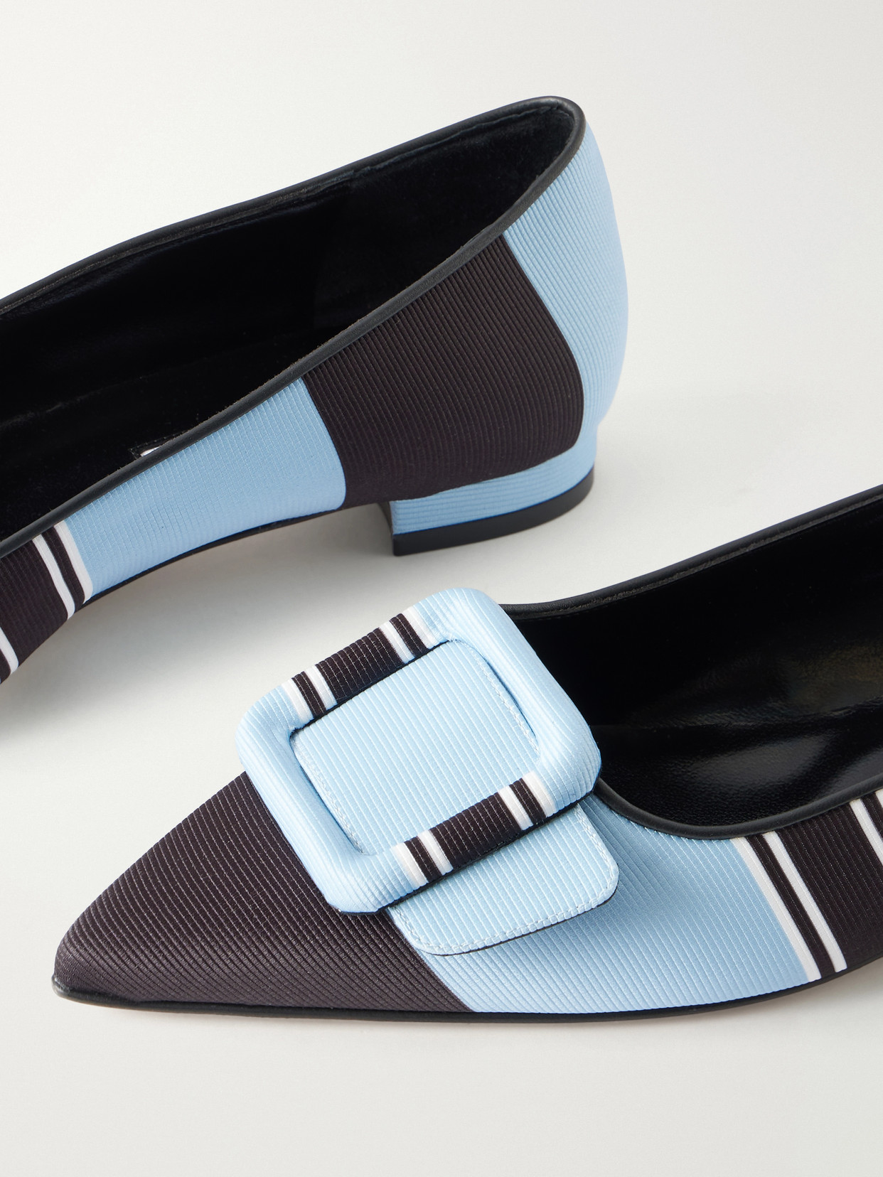 + Emilia Wickstead Maysale Striped Grosgrain Point-Toe Flats