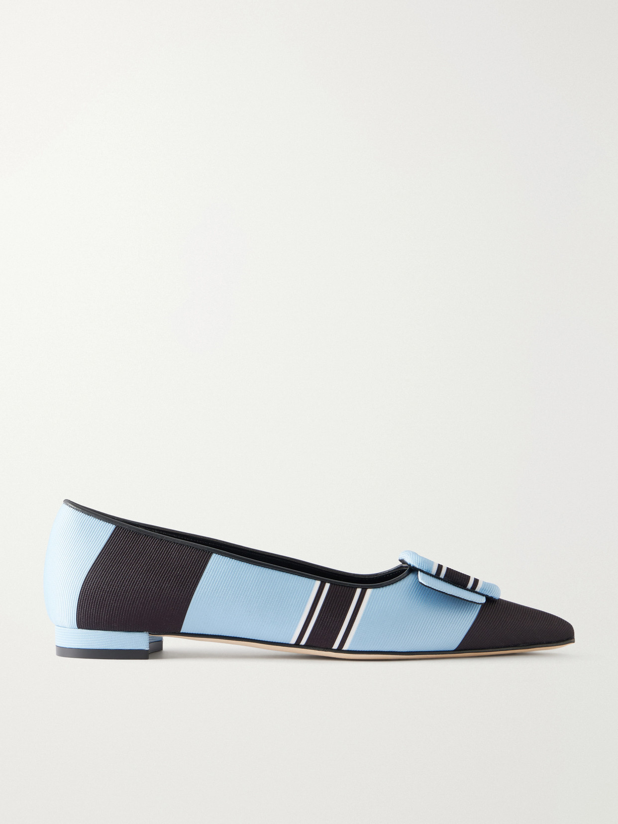 Manolo Blahnik + Emilia Wickstead Maysale Striped Grosgrain Point-toe Flats In Blue
